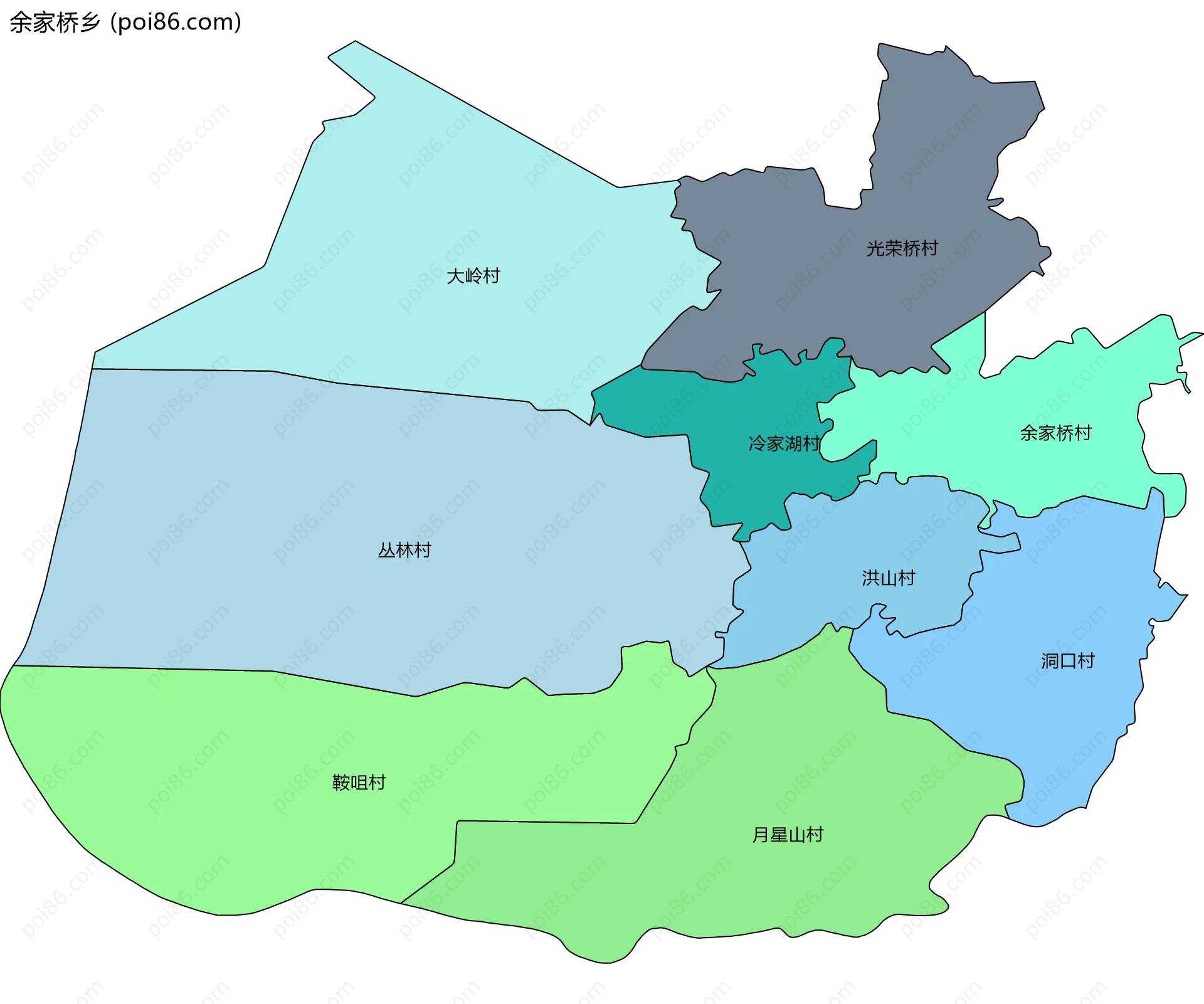 余家桥乡边界地图(五级行政区划)