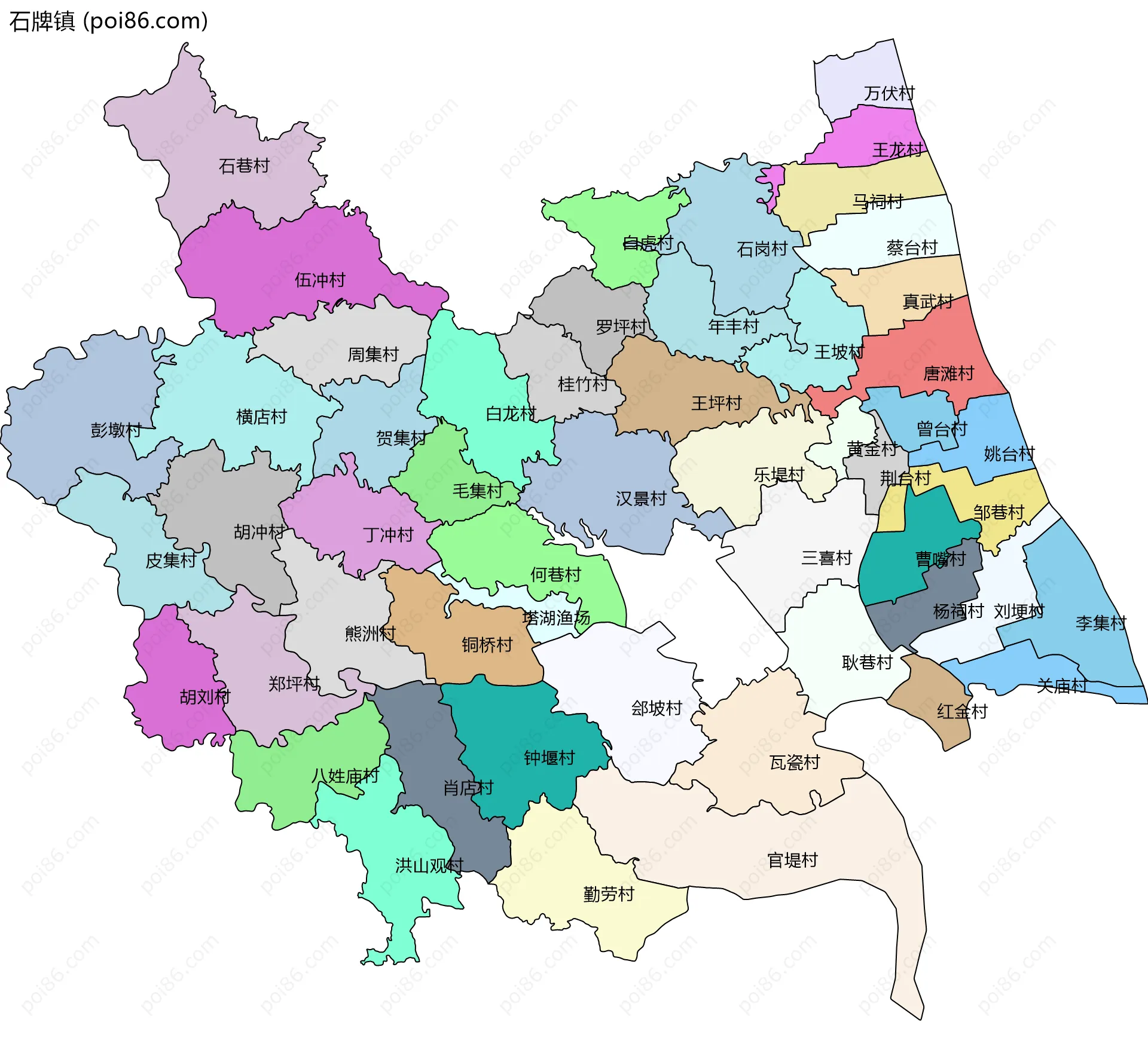 石牌镇边界地图(五级行政区划)