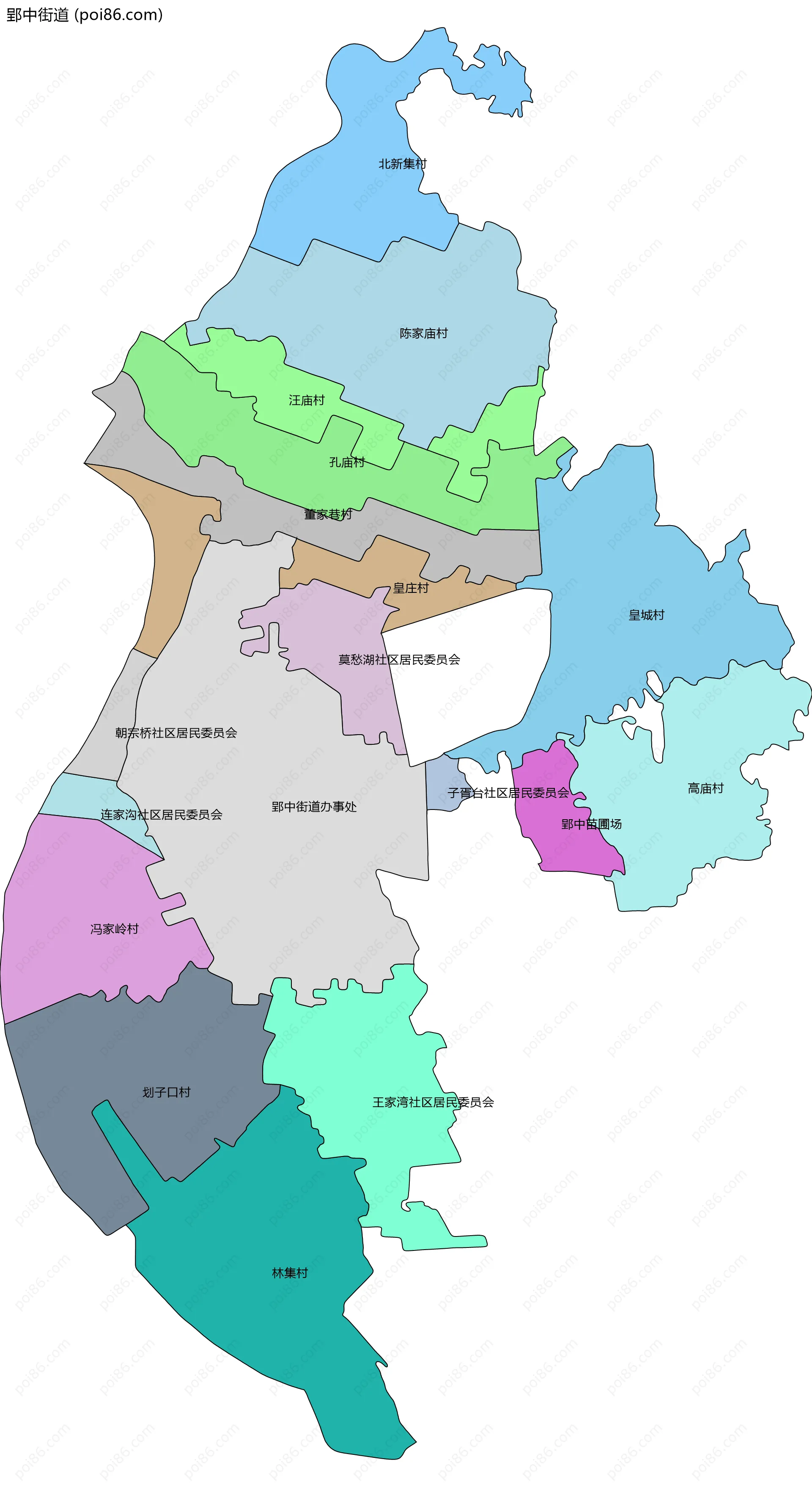 郢中街道边界地图(五级行政区划)