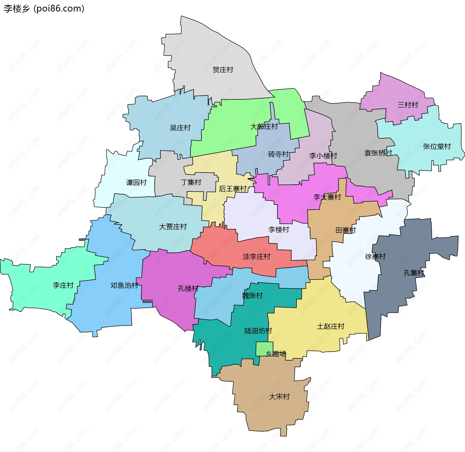 李楼乡边界地图(五级行政区划)