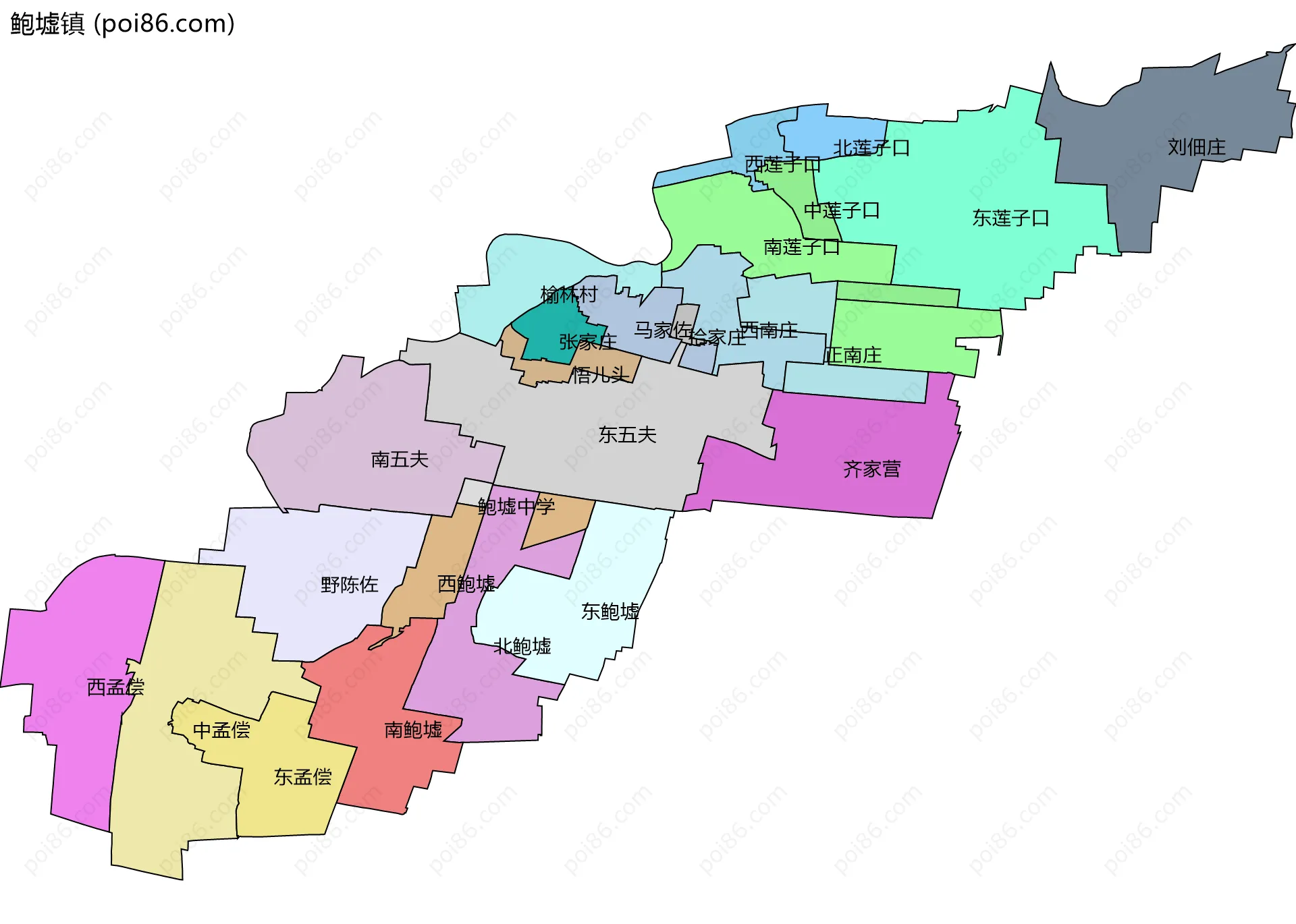 鲍墟镇边界地图(五级行政区划)