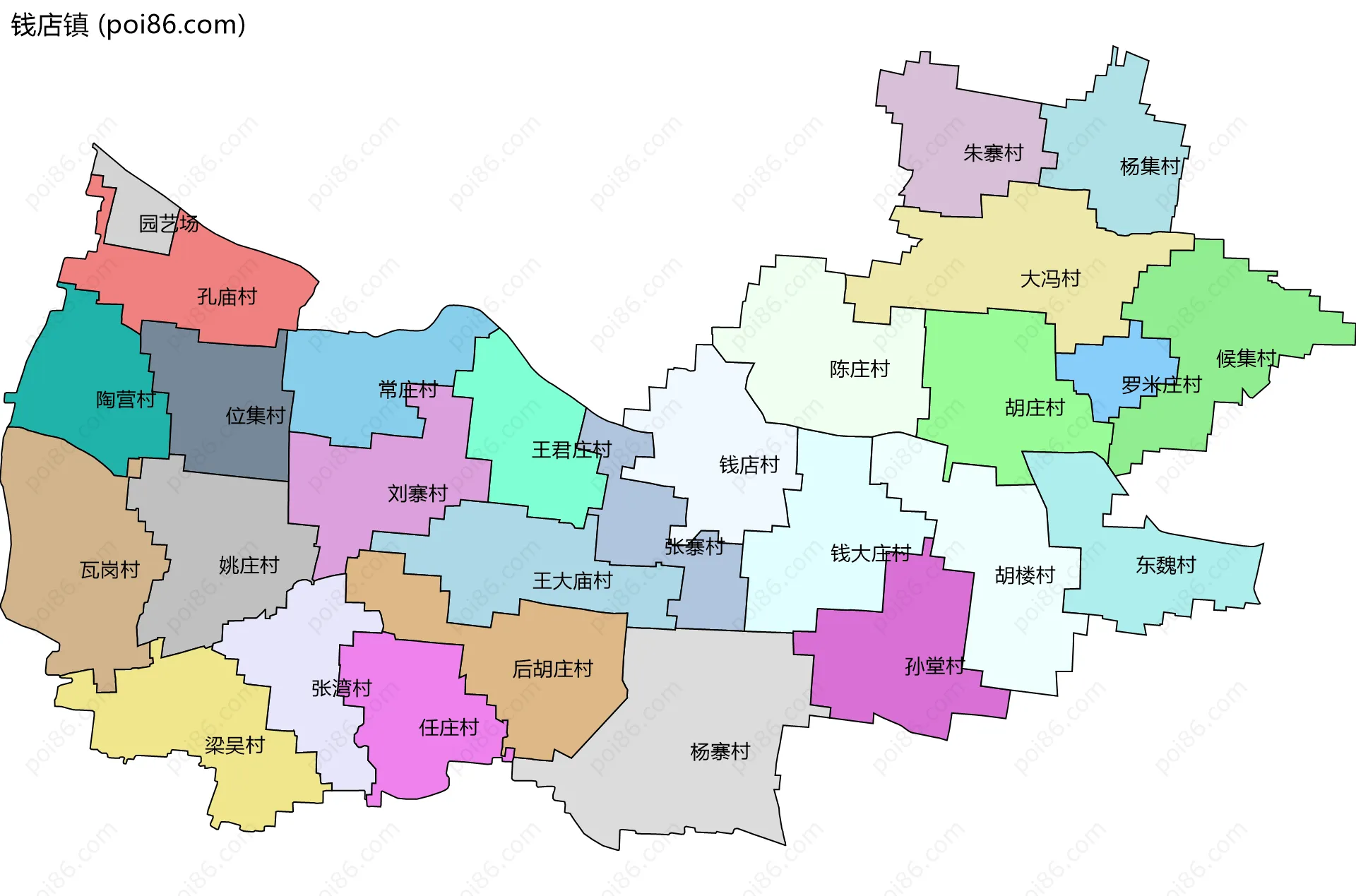 钱店镇边界地图(五级行政区划)