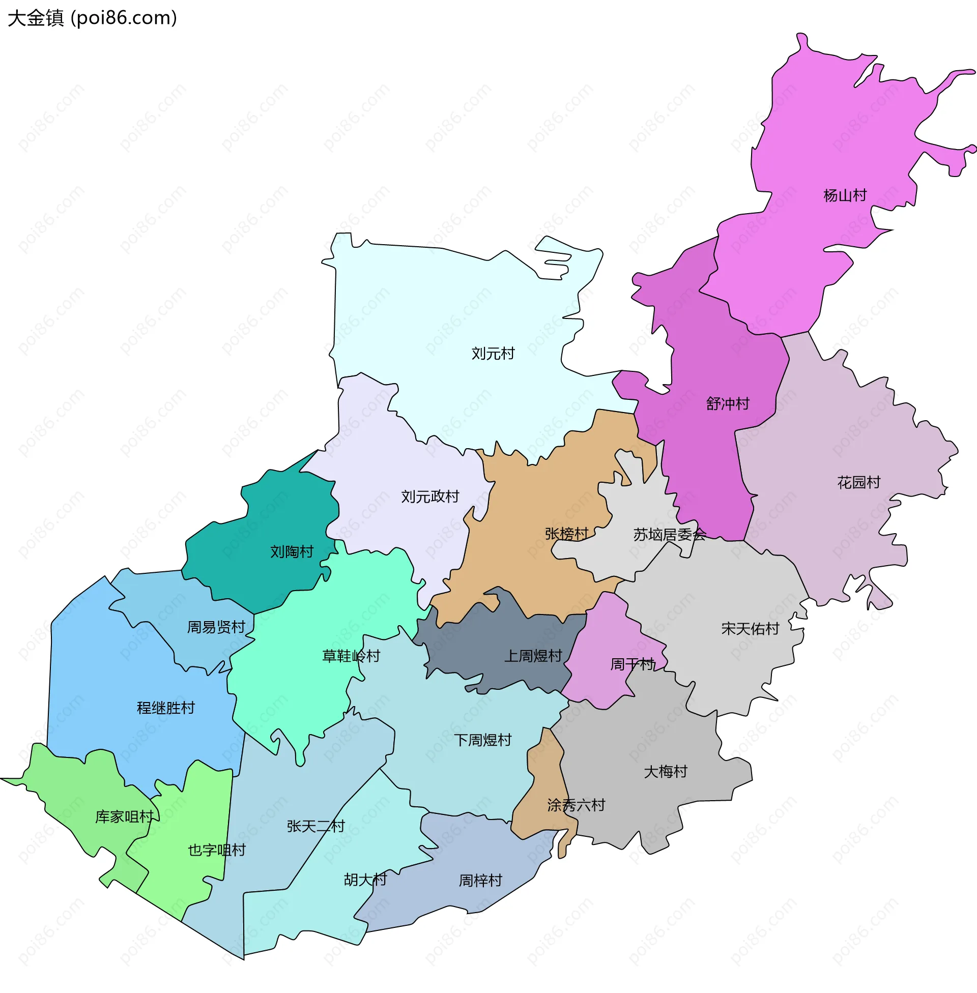 大金镇边界地图(五级行政区划)