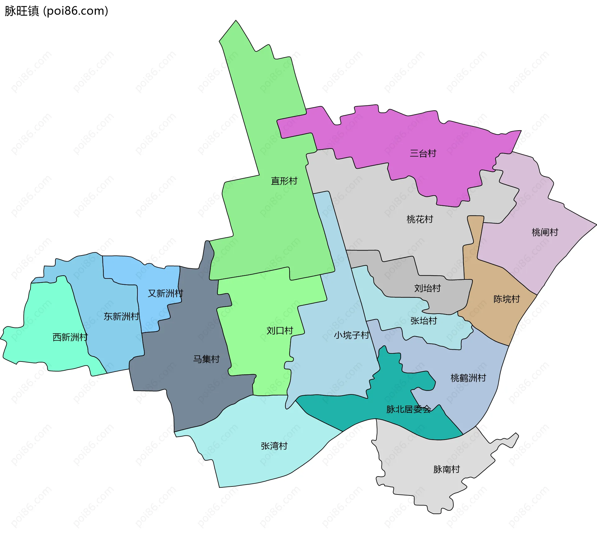 脉旺镇边界地图(五级行政区划)