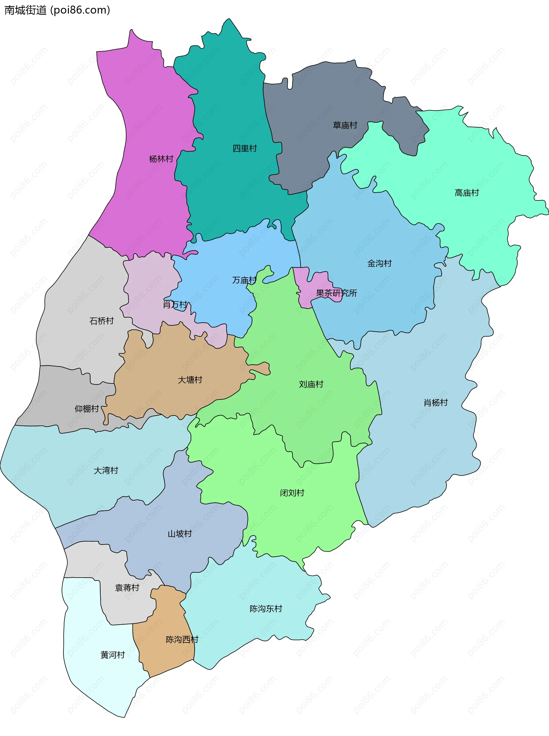 南城街道边界地图(五级行政区划)