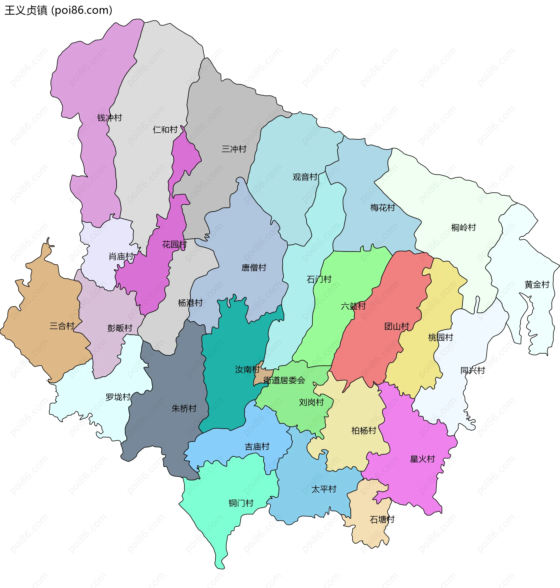 王义贞镇边界地图(五级行政区划)