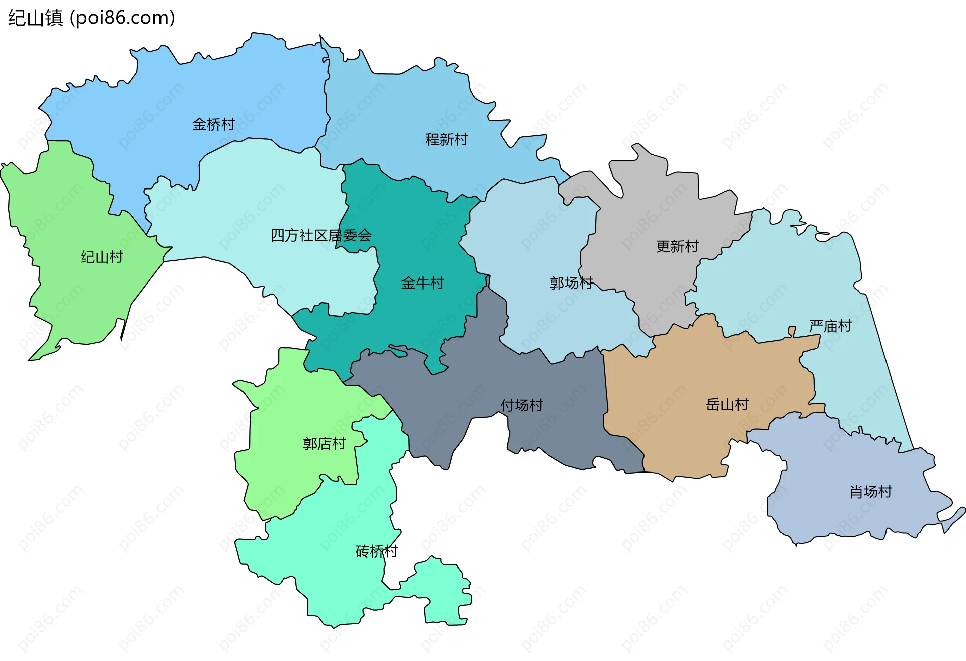 纪山镇边界地图(五级行政区划)