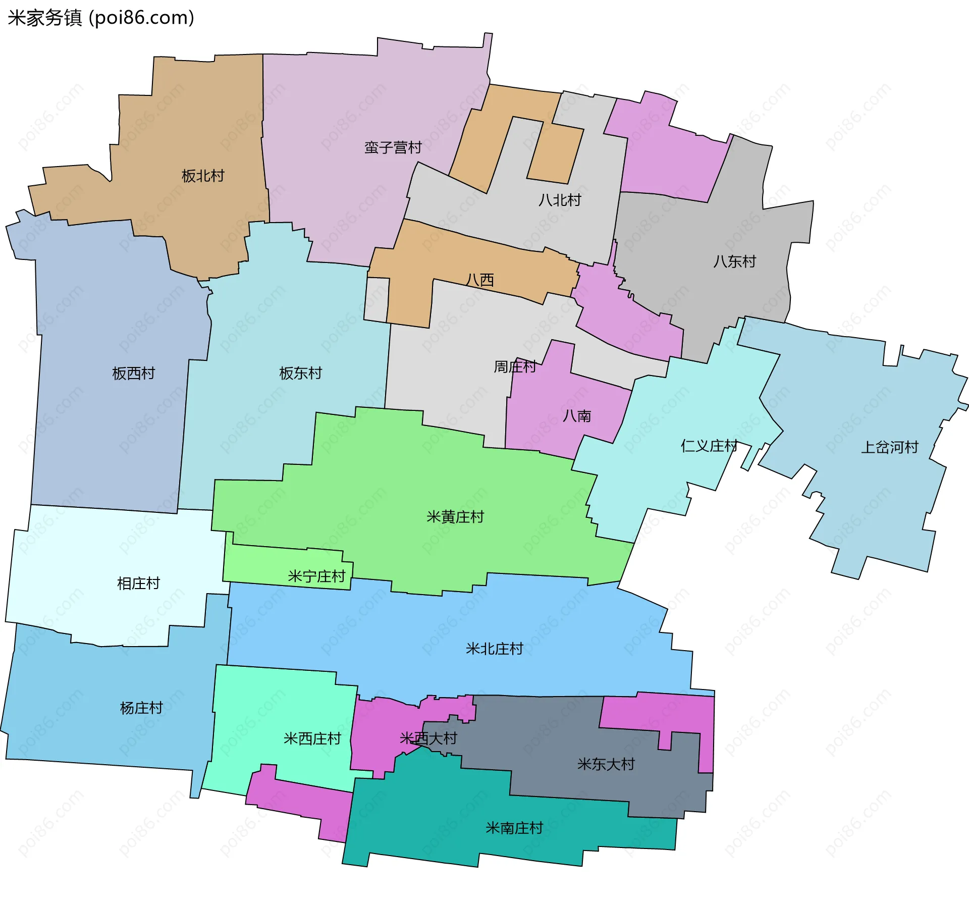 米家务镇边界地图(五级行政区划)