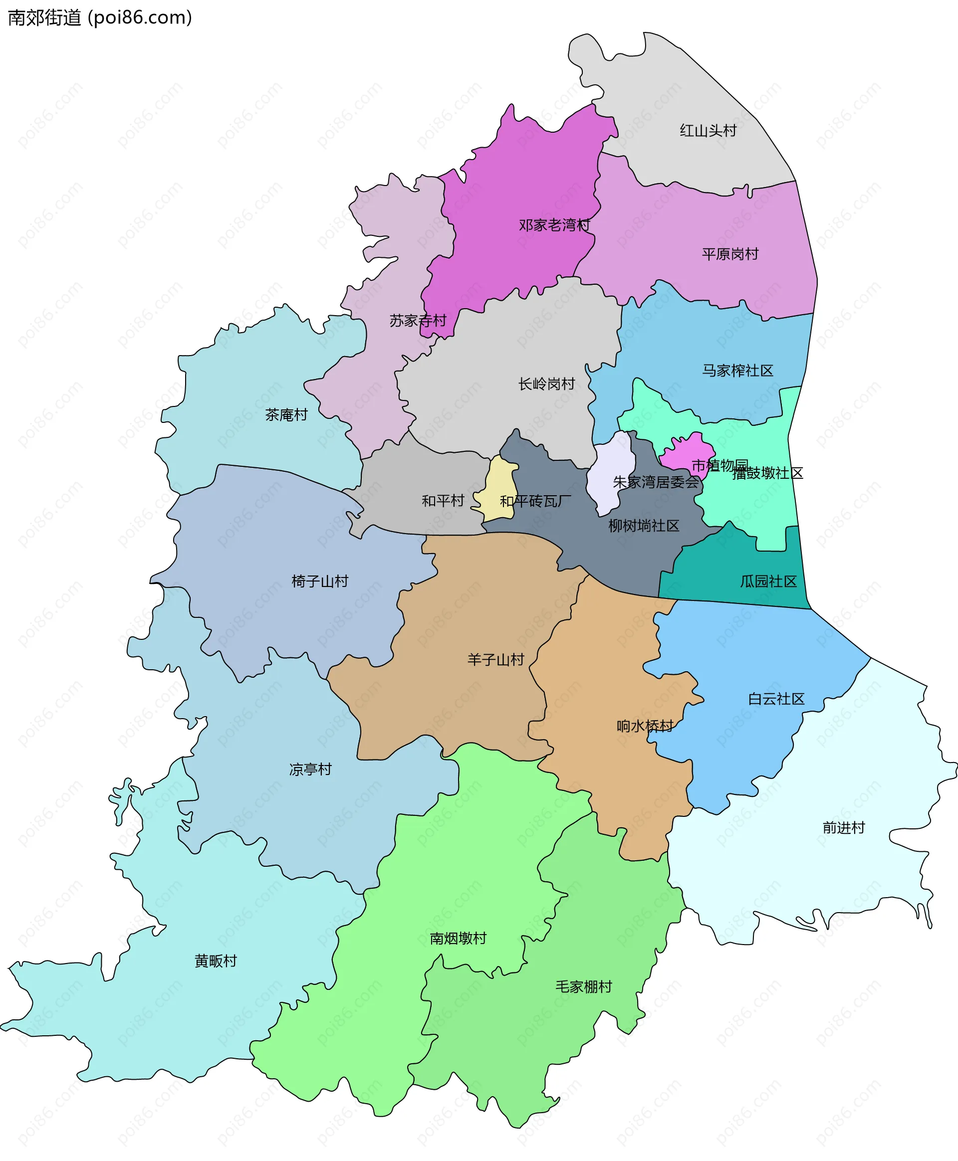 南郊街道边界地图(五级行政区划)