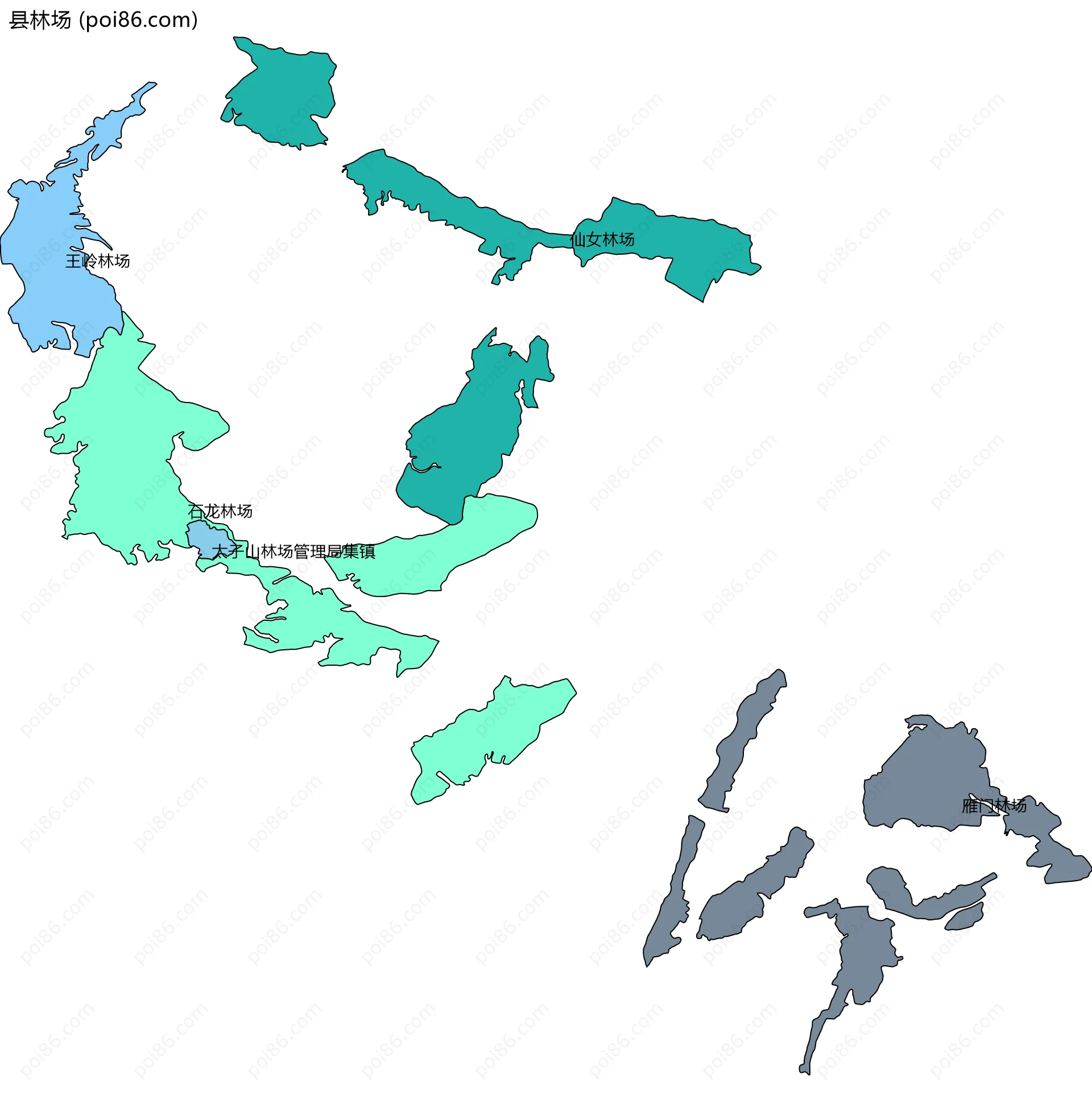 县林场边界地图(五级行政区划)