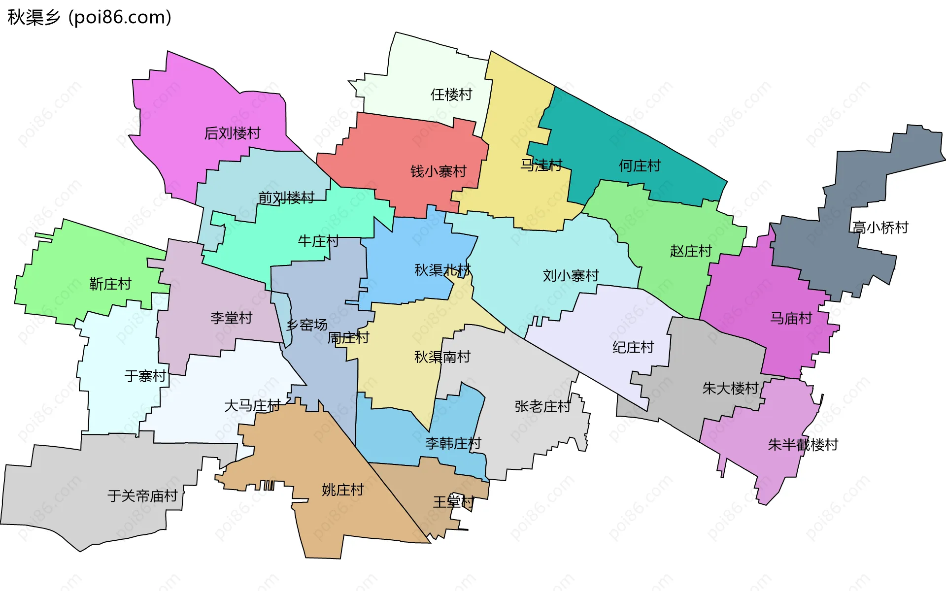 秋渠乡边界地图(五级行政区划)