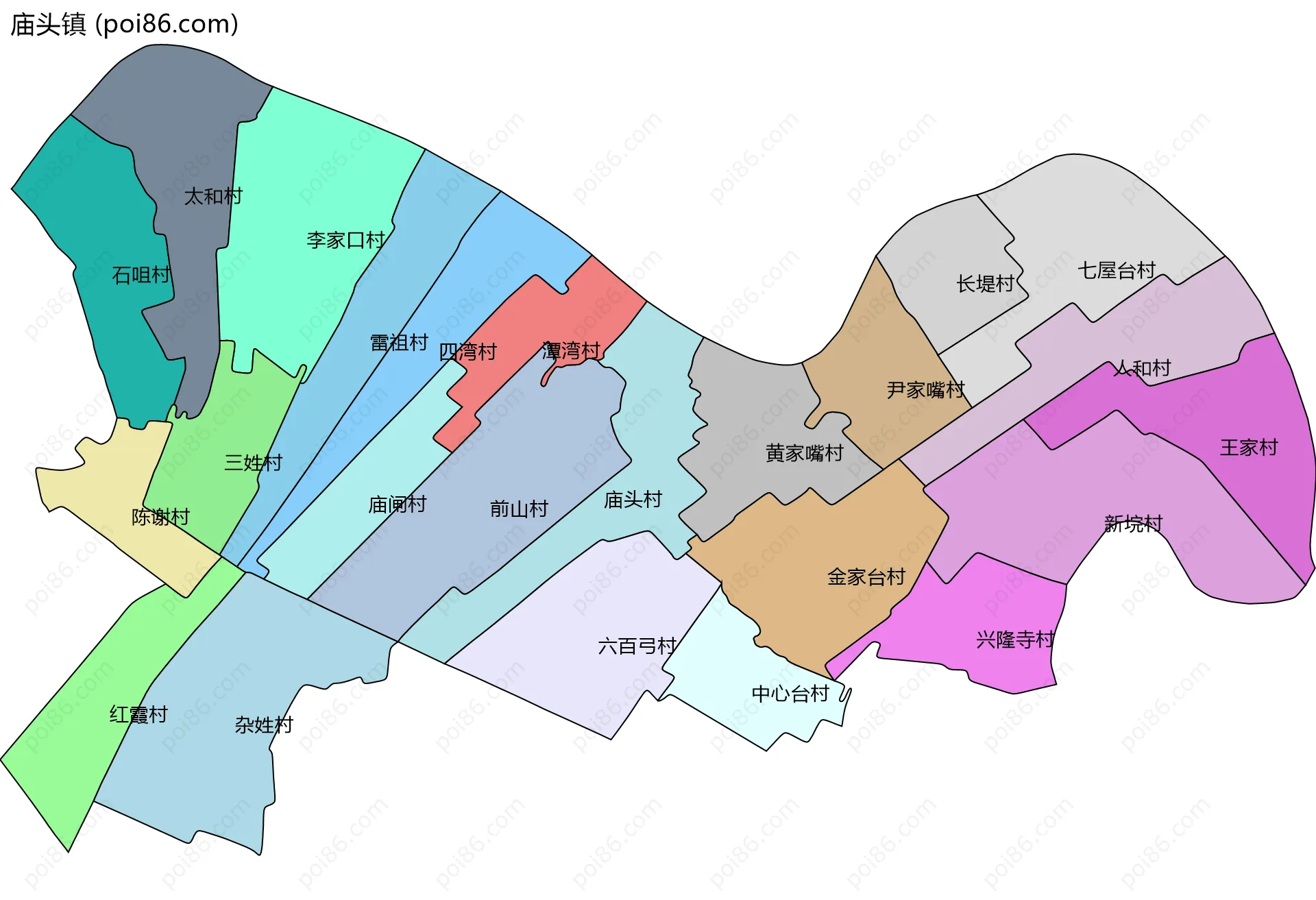 庙头镇边界地图(五级行政区划)