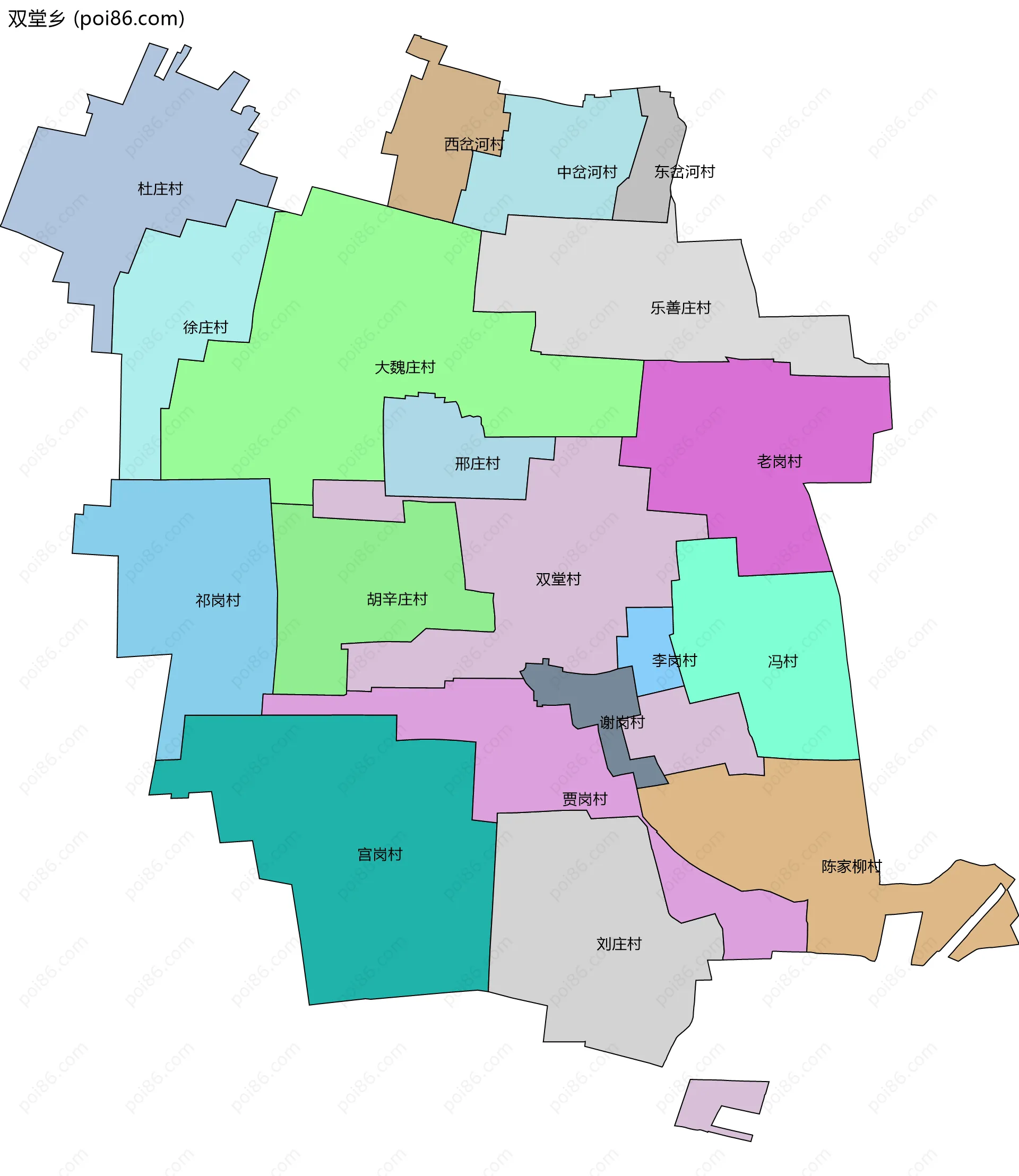 双堂乡边界地图(五级行政区划)
