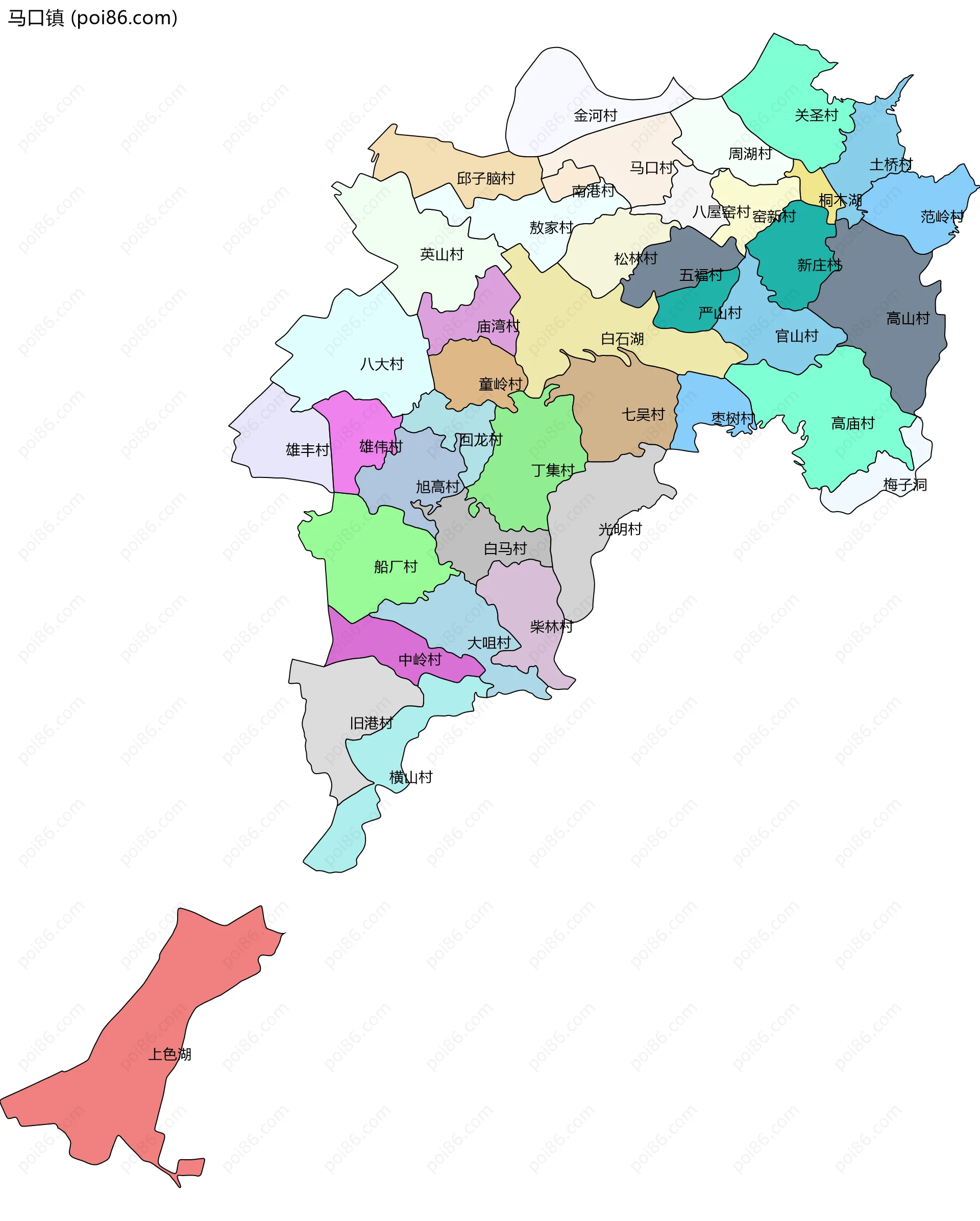 马口镇边界地图(五级行政区划)