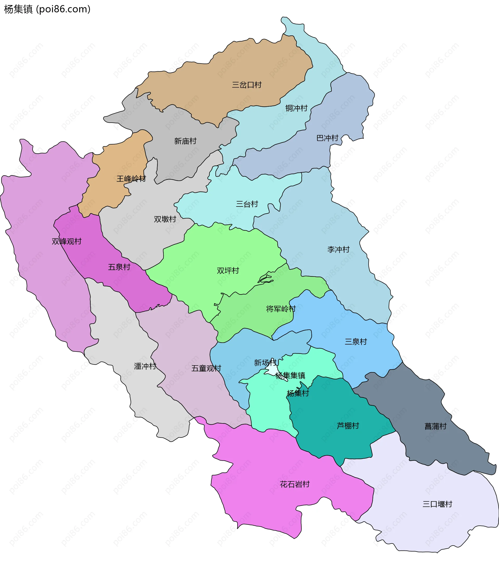 杨集镇边界地图(五级行政区划)