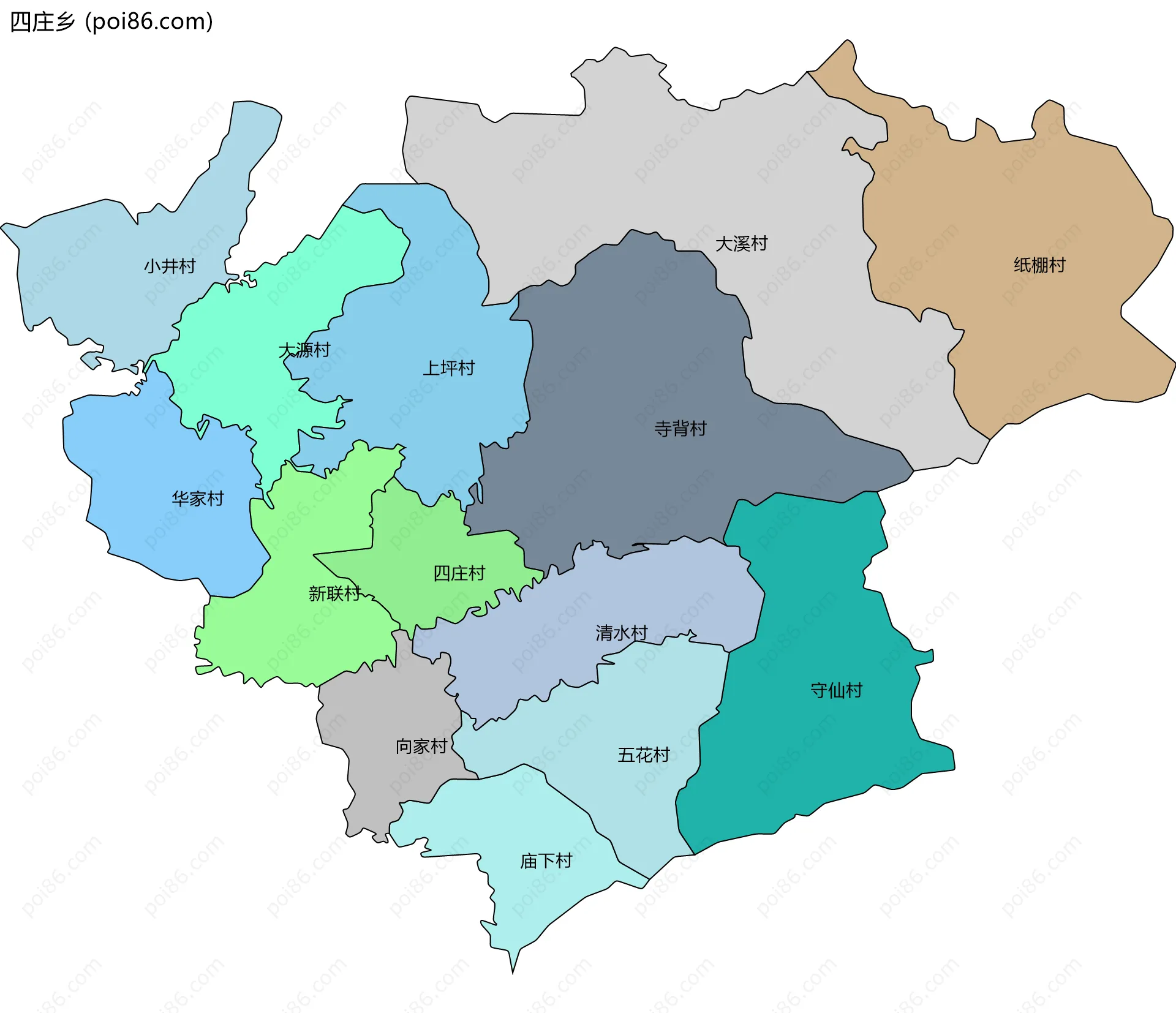 四庄乡边界地图(五级行政区划)