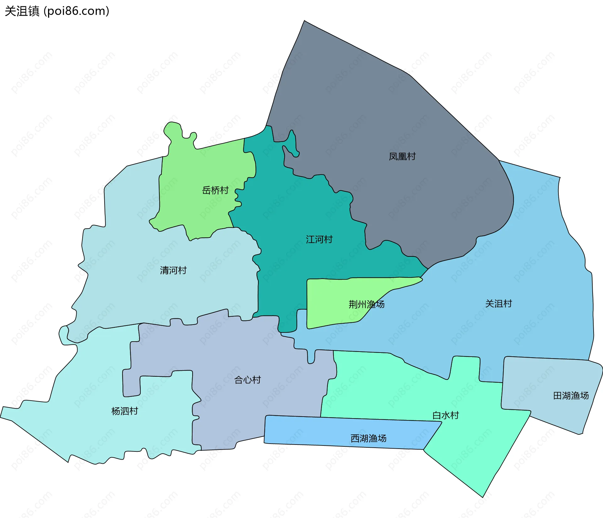 关沮镇边界地图(五级行政区划)