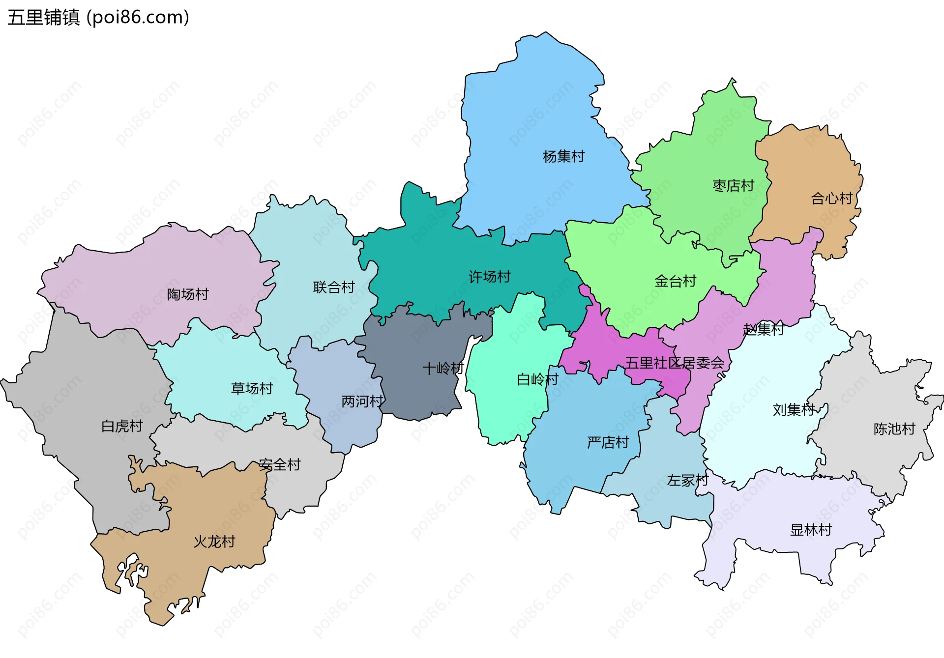 五里铺镇边界地图(五级行政区划)