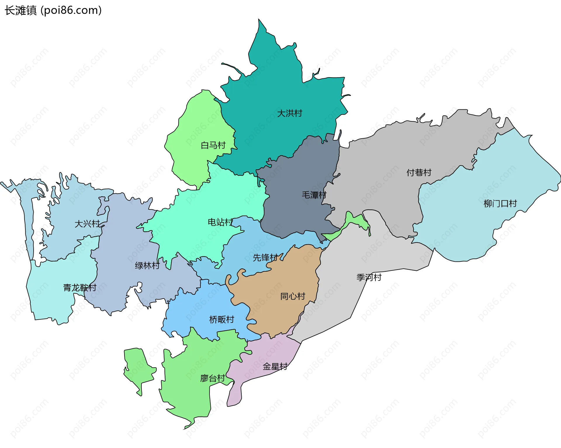 长滩镇边界地图(五级行政区划)