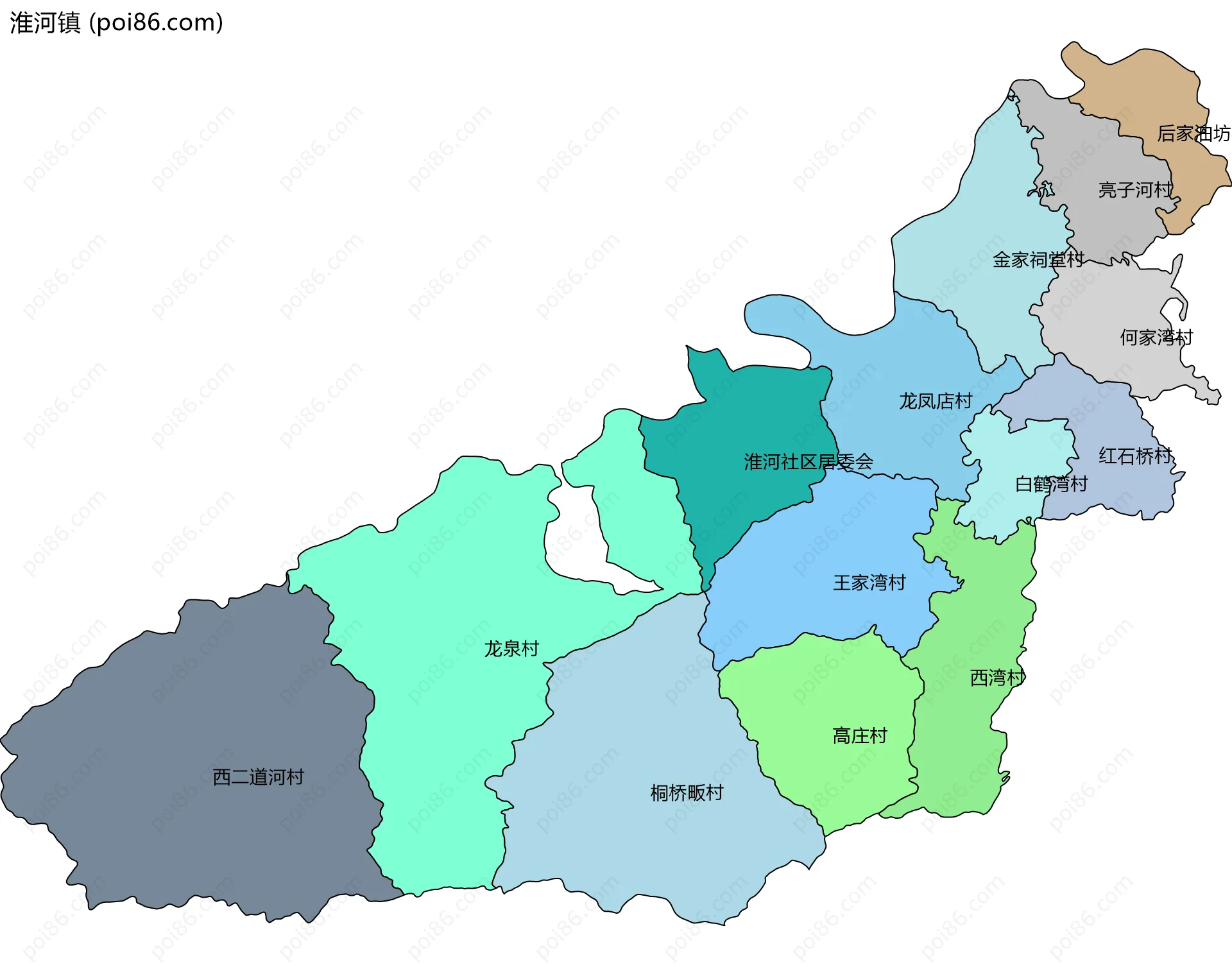 淮河镇边界地图(五级行政区划)