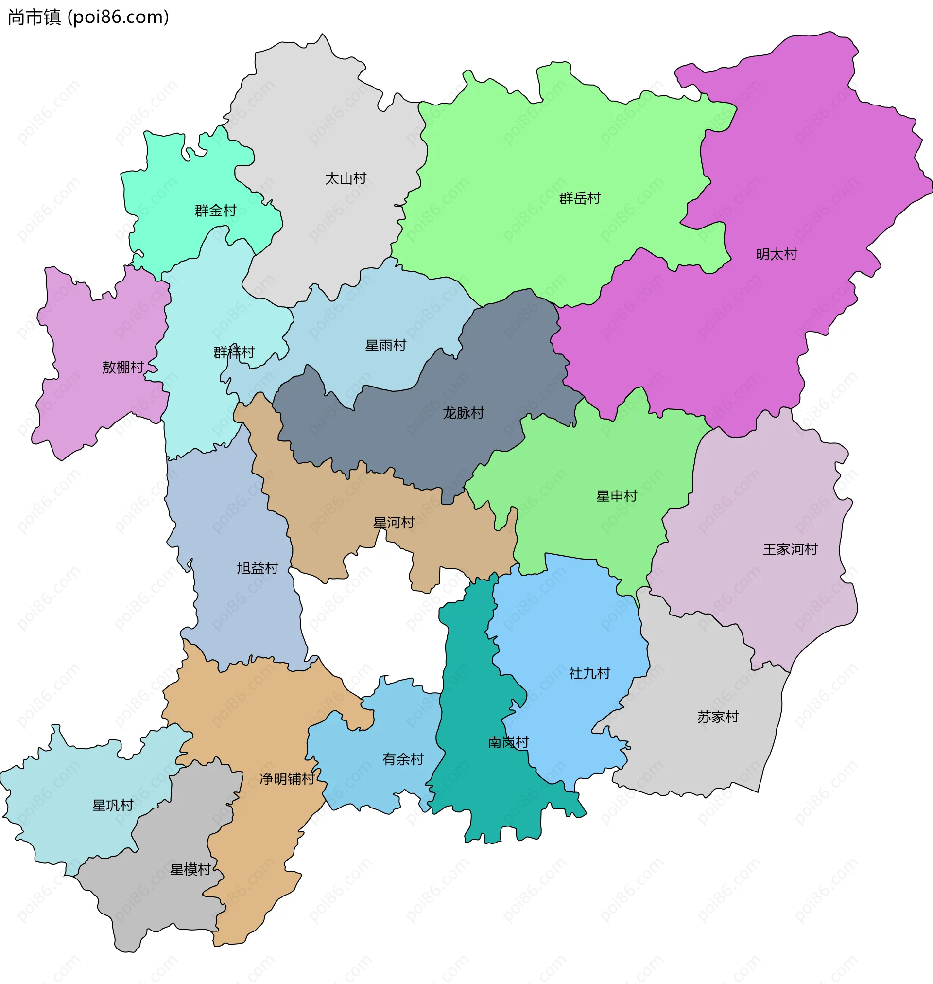 尚市镇边界地图(五级行政区划)