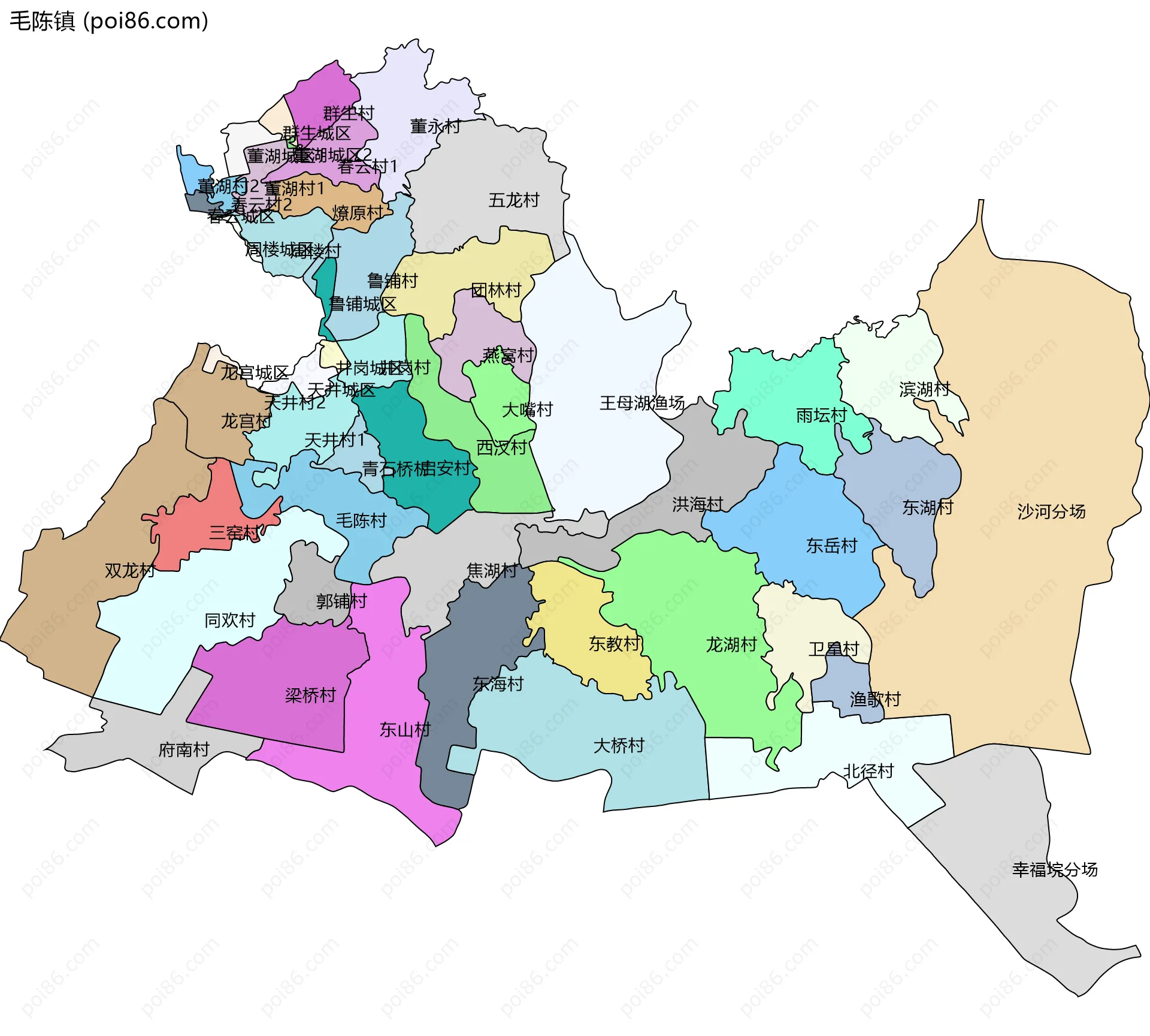毛陈镇边界地图(五级行政区划)