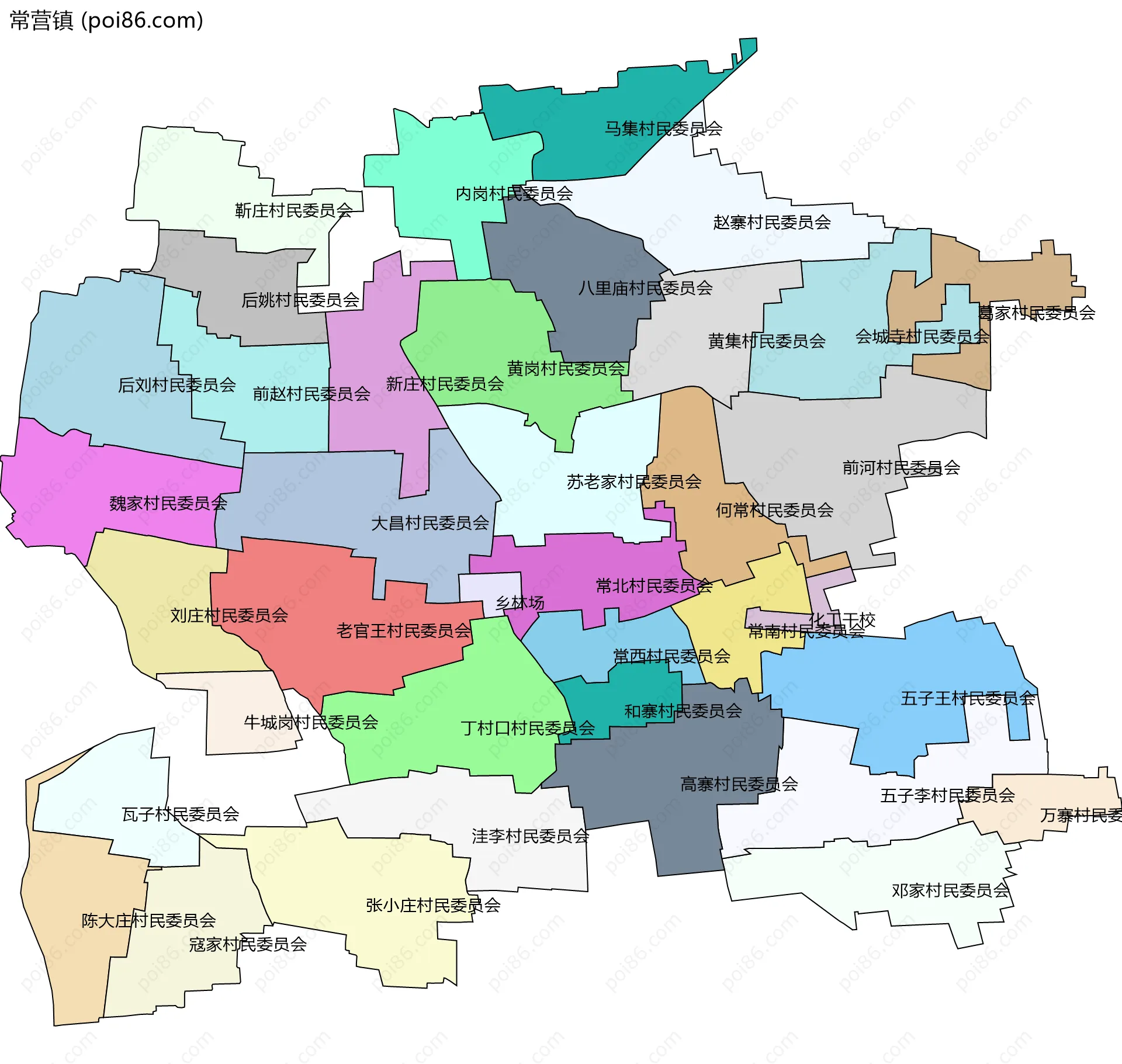 常营镇边界地图(五级行政区划)