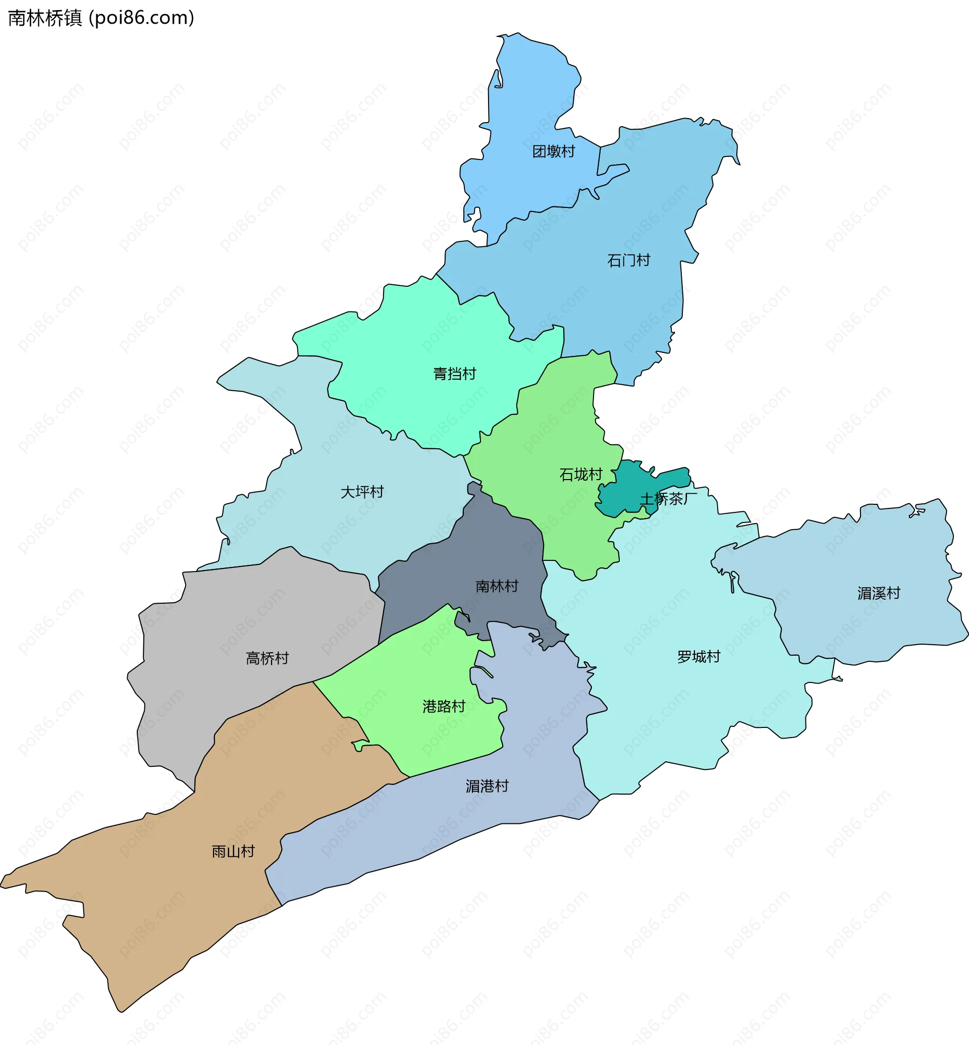 南林桥镇边界地图(五级行政区划)