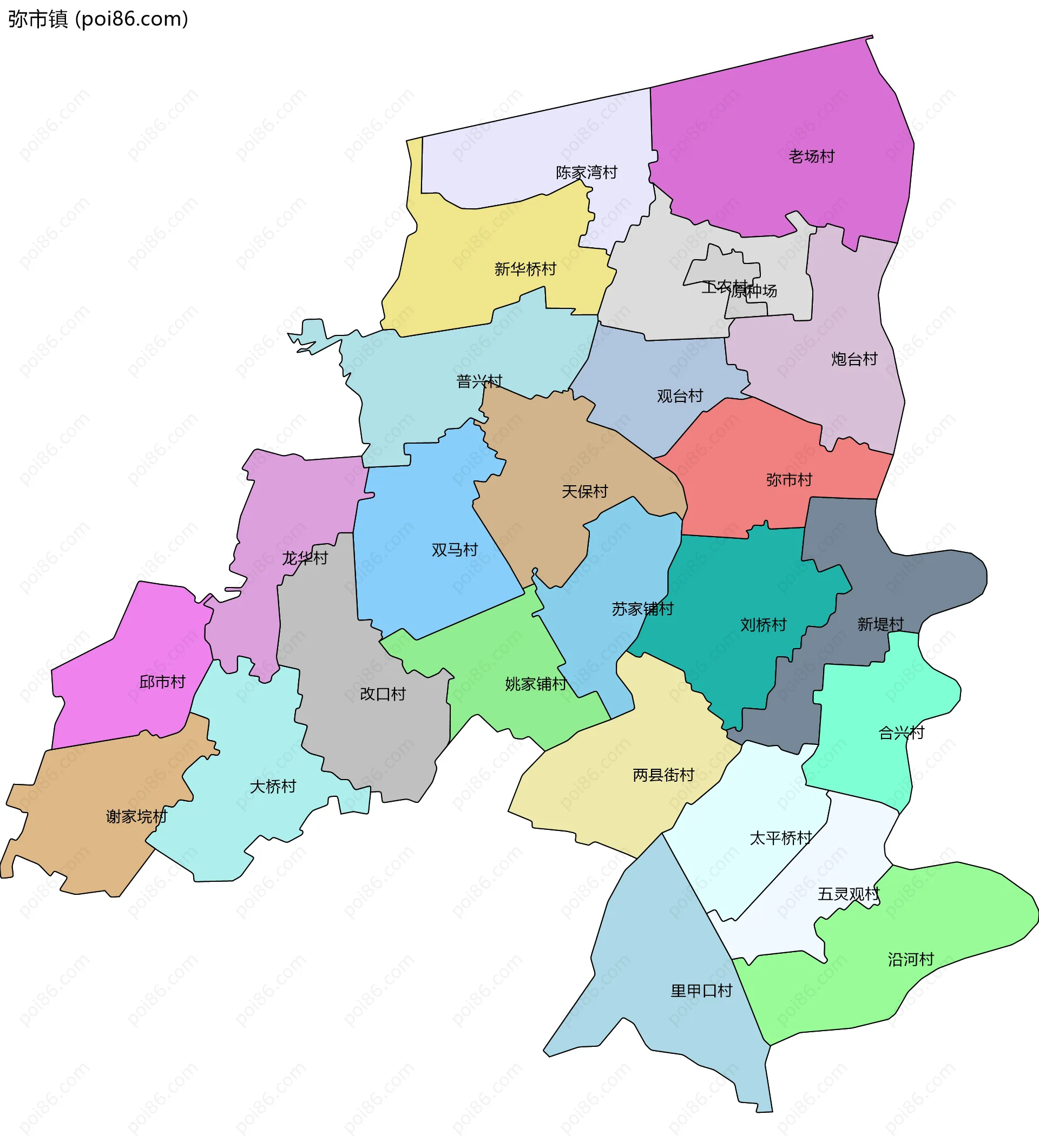 弥市镇边界地图(五级行政区划)