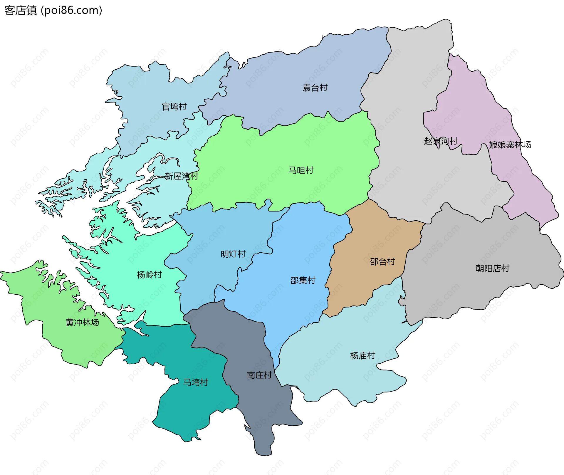 客店镇边界地图(五级行政区划)