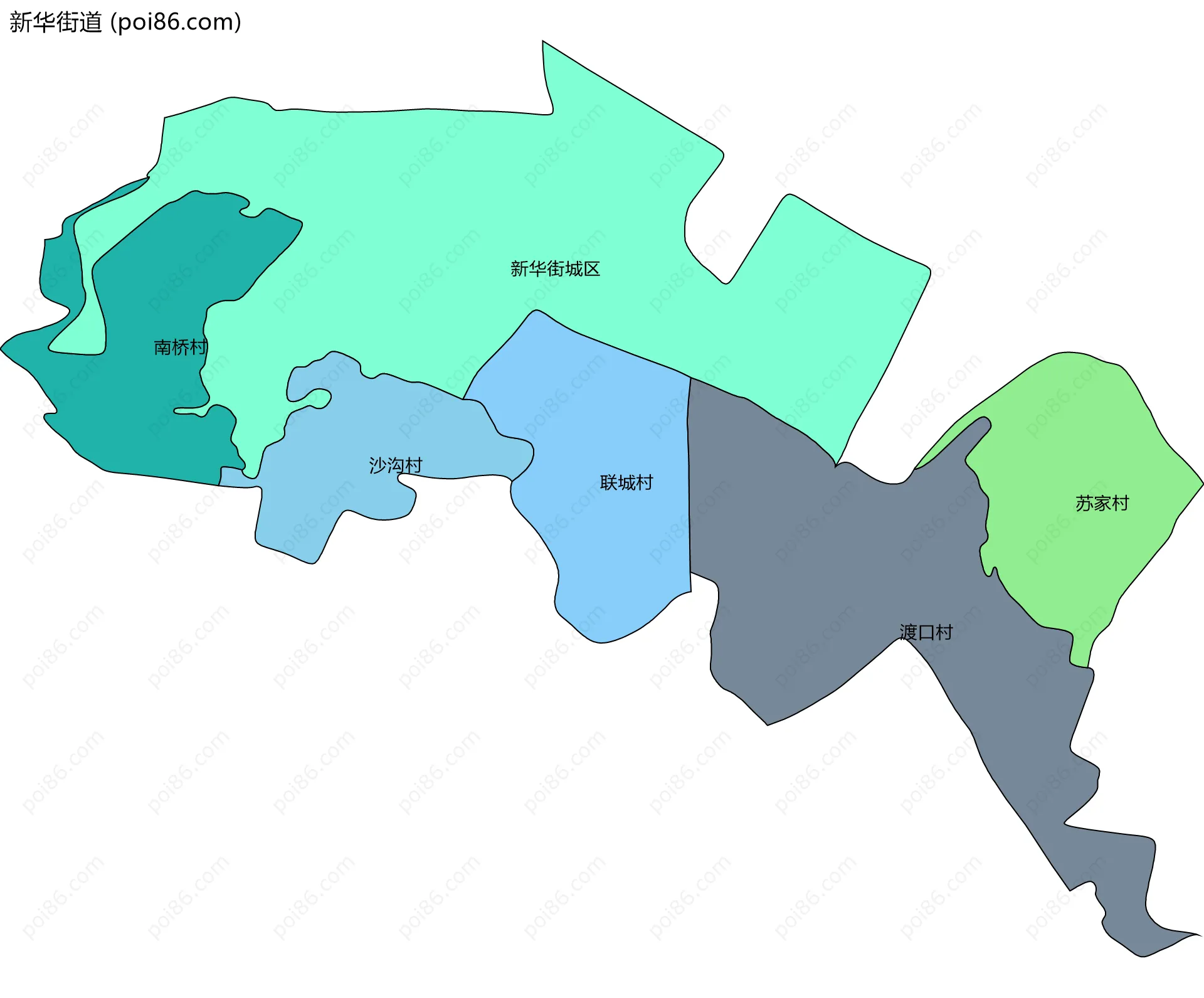 新华街道边界地图(五级行政区划)