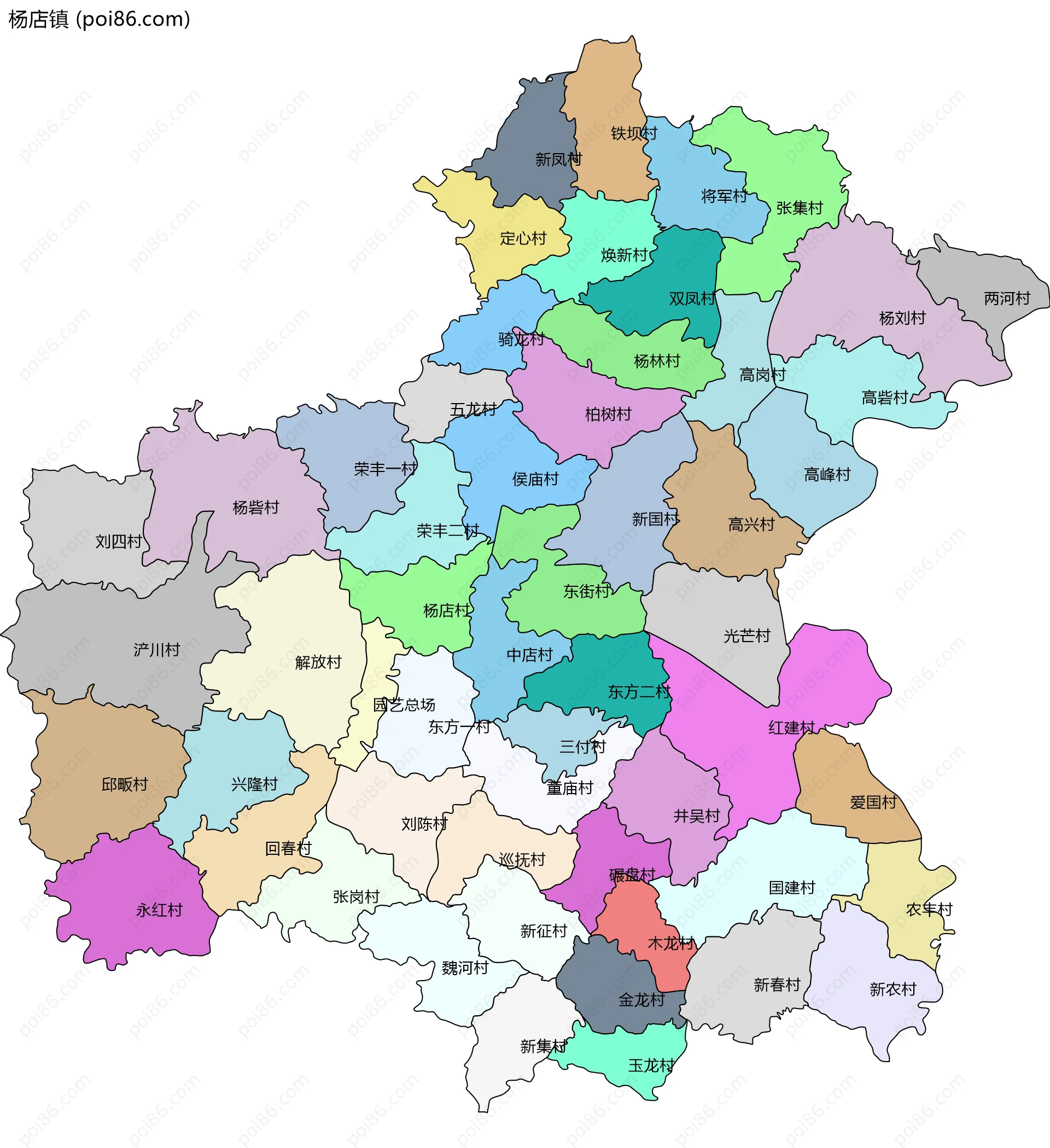 杨店镇边界地图(五级行政区划)