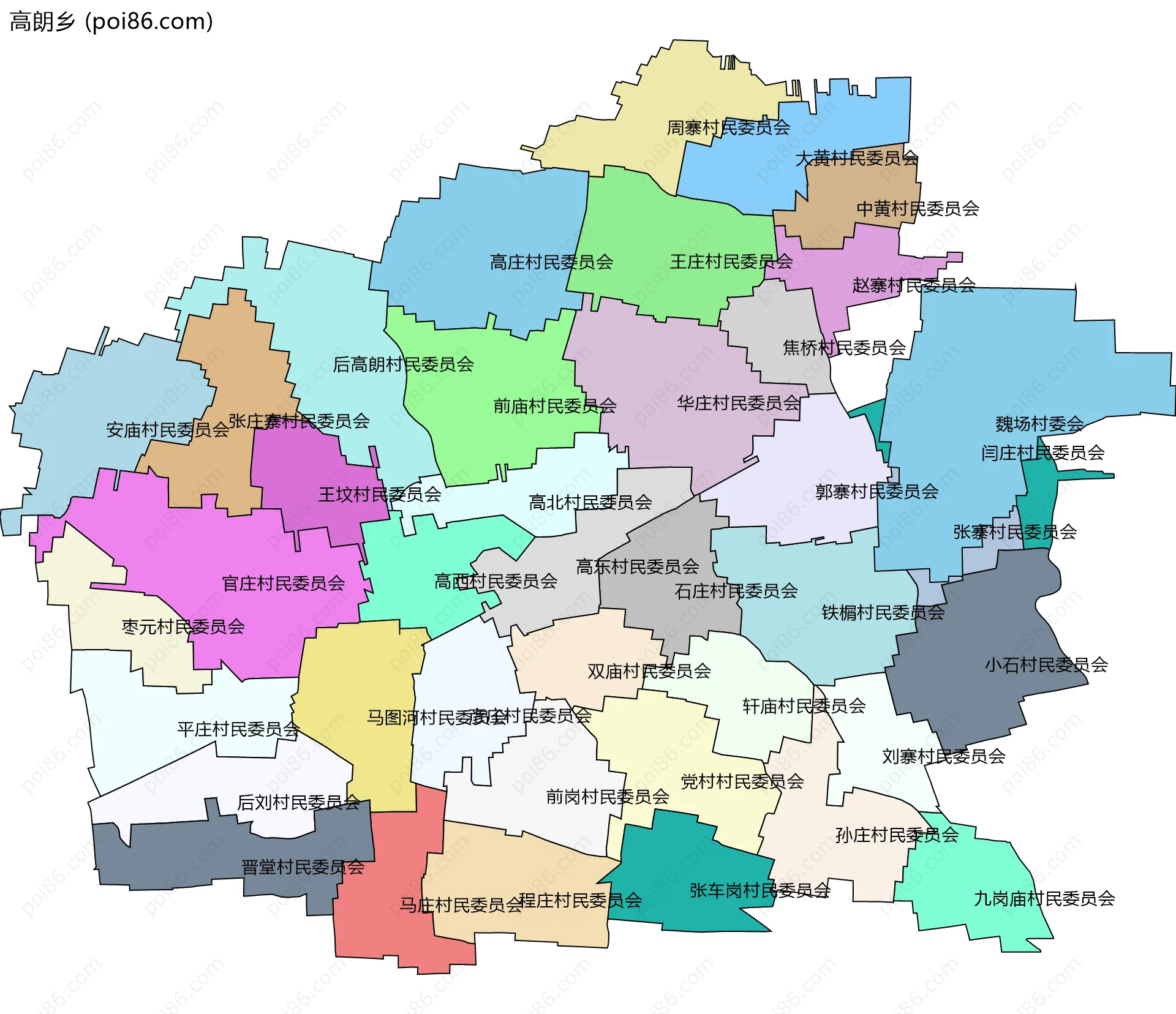高朗乡边界地图(五级行政区划)