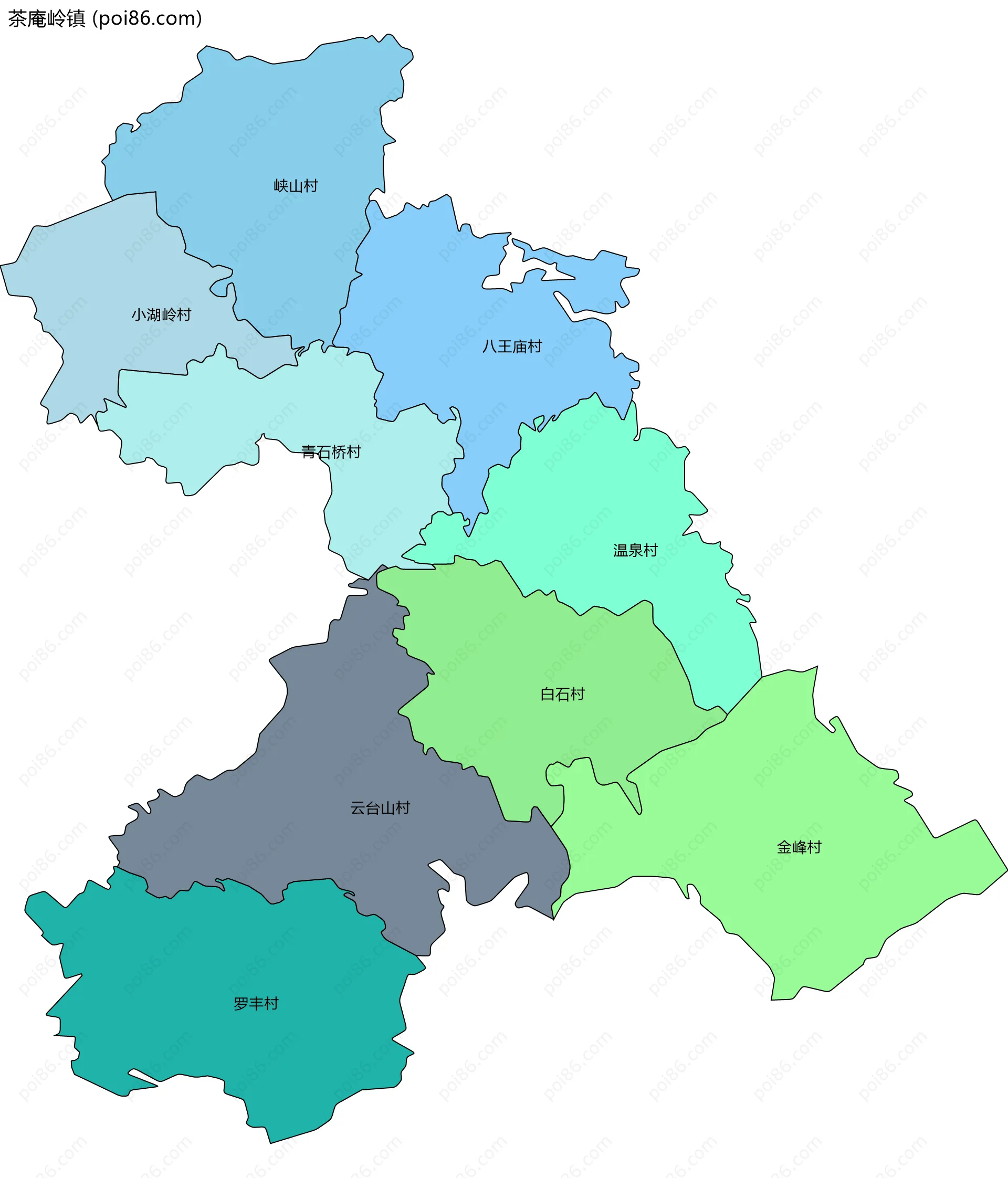 茶庵岭镇边界地图(五级行政区划)