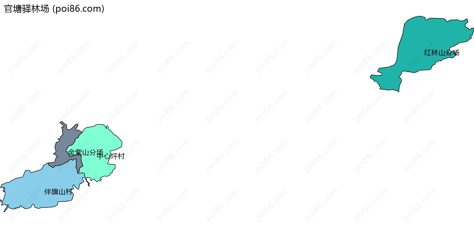 官塘驿林场边界地图(五级行政区划)