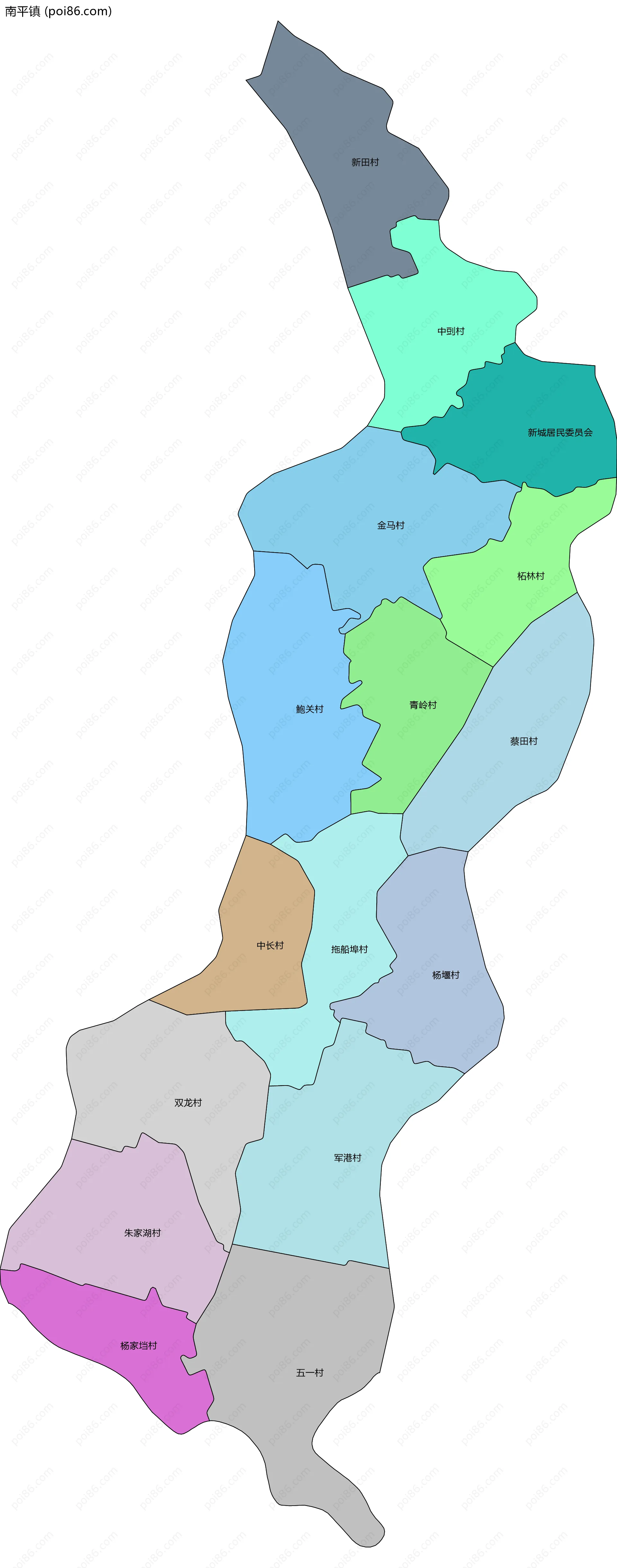南平镇边界地图(五级行政区划)