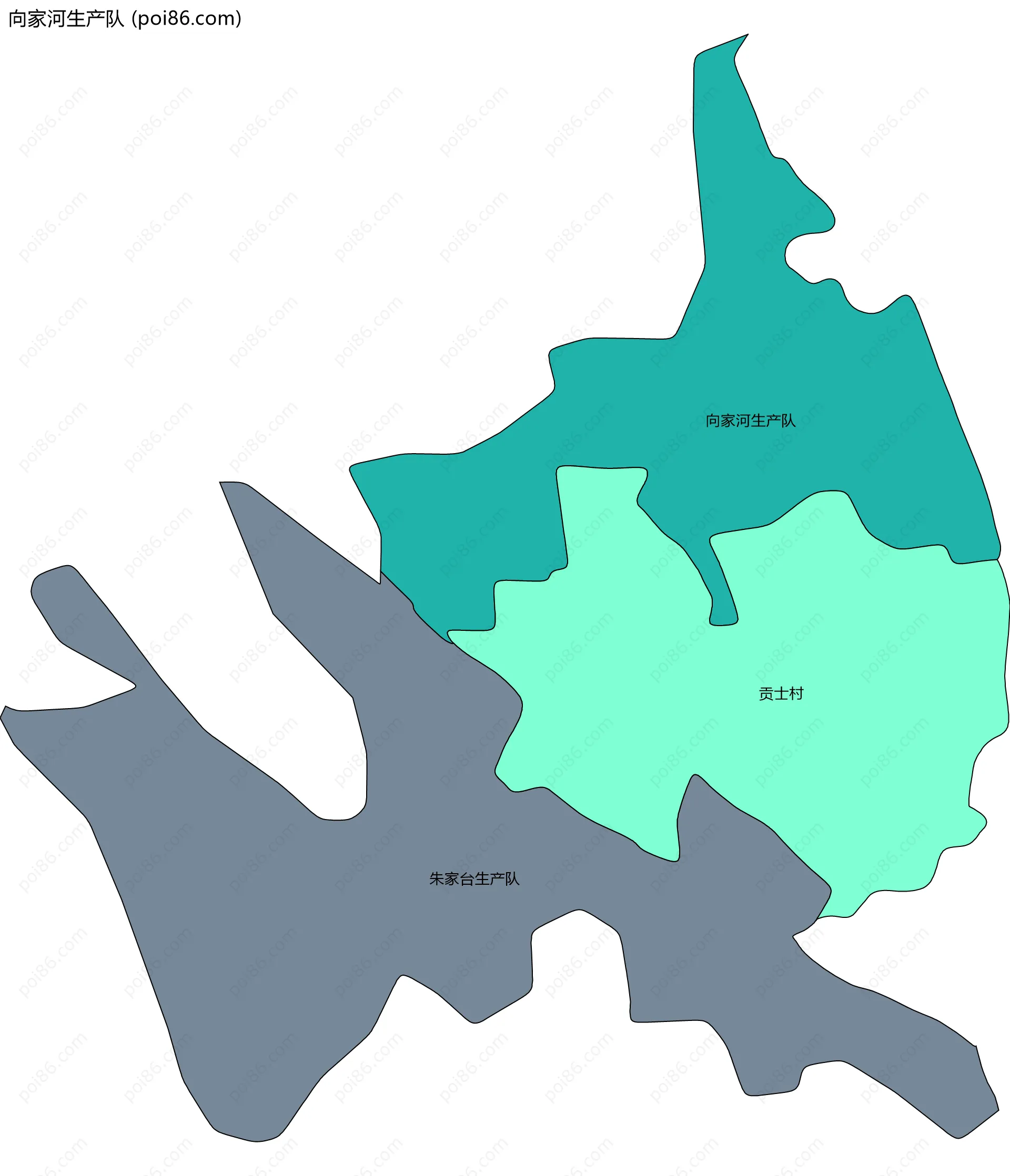 向家河生产队边界地图(五级行政区划)