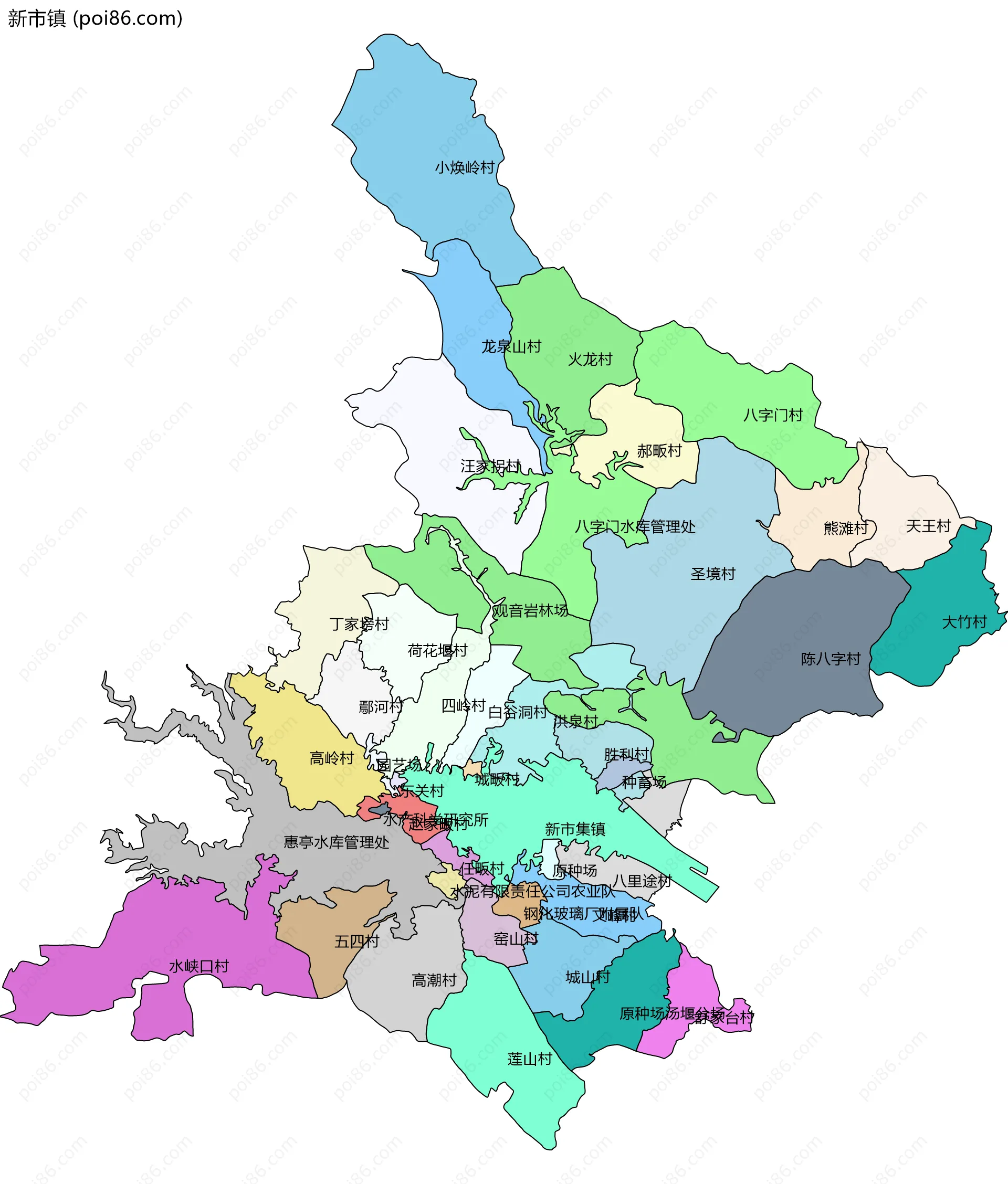 新市镇边界地图(五级行政区划)