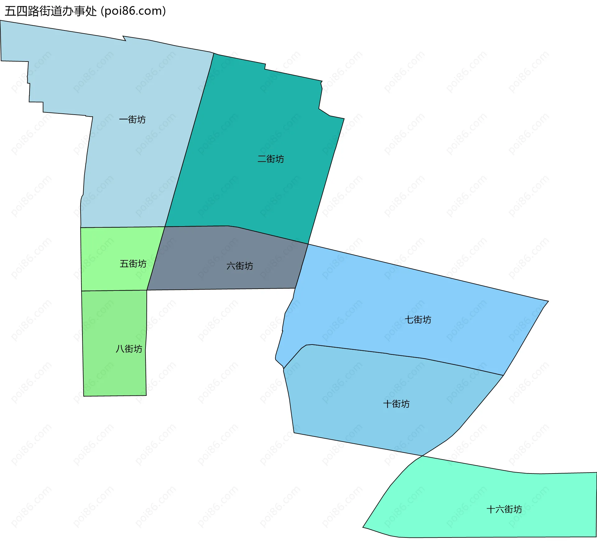 五四路街道办事处边界地图(五级行政区划)