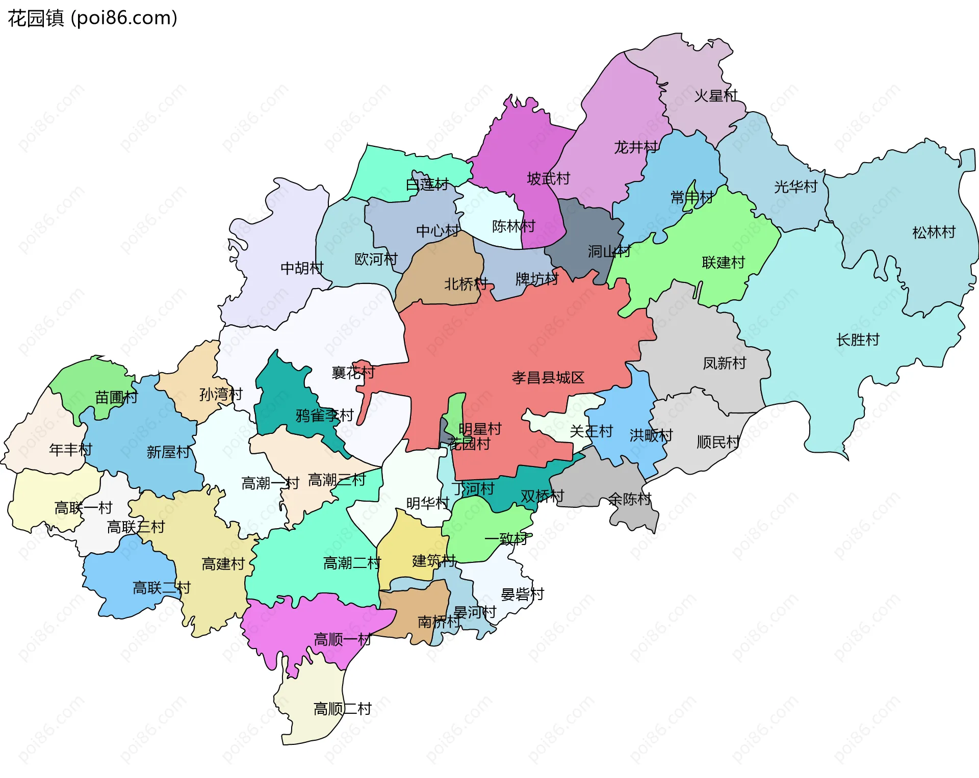 花园镇边界地图(五级行政区划)