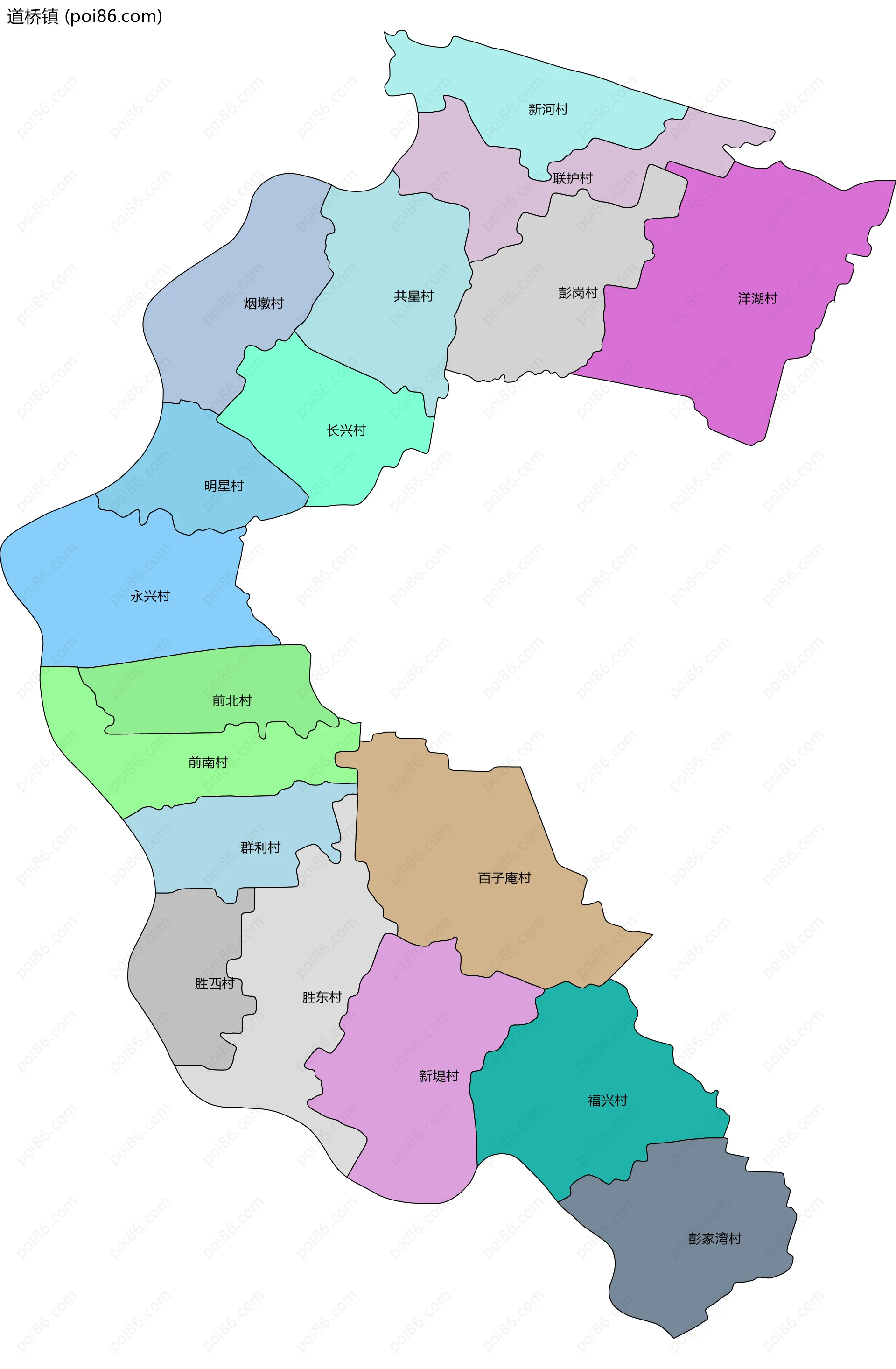 道桥镇边界地图(五级行政区划)