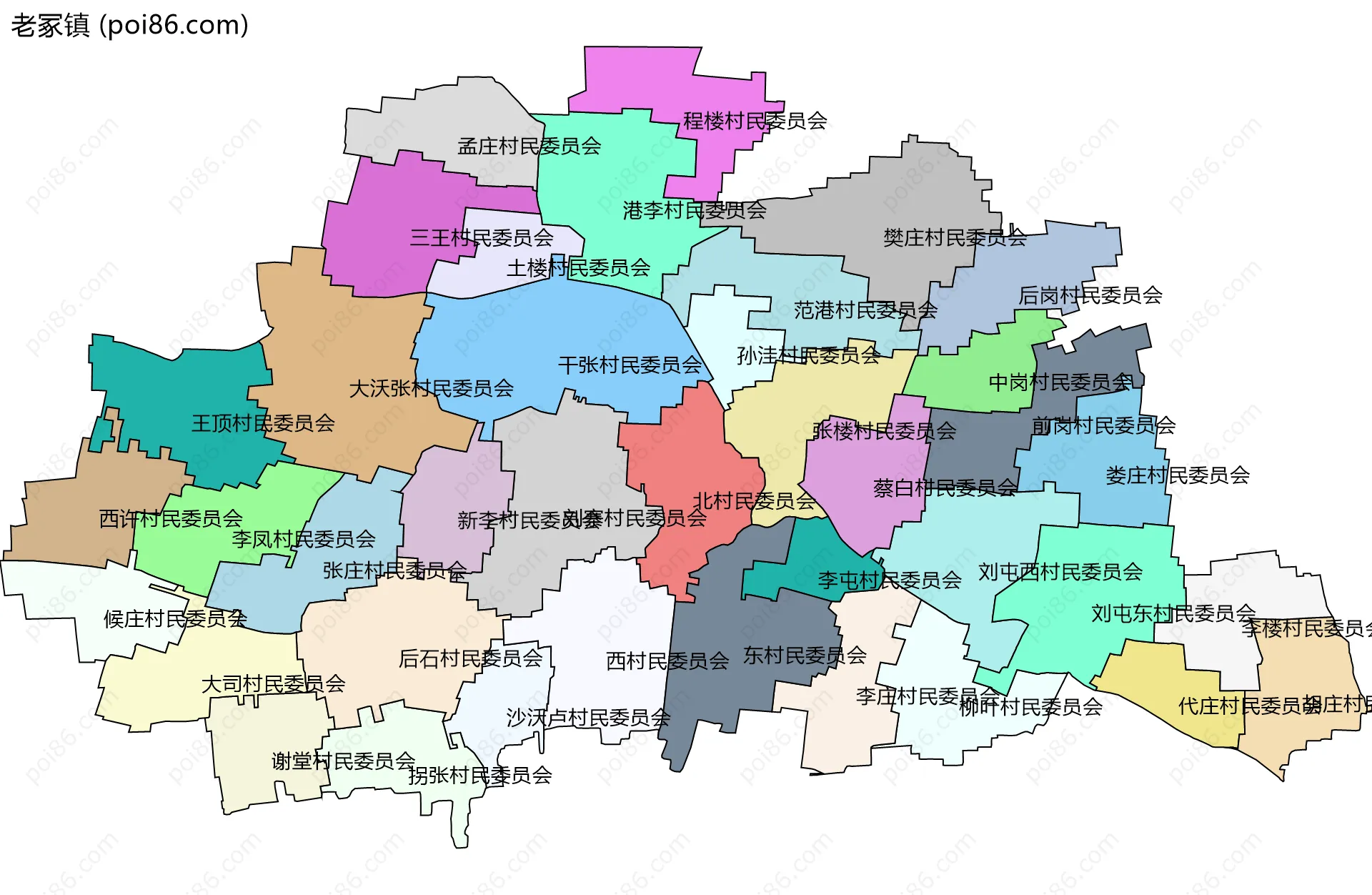 老冢镇边界地图(五级行政区划)