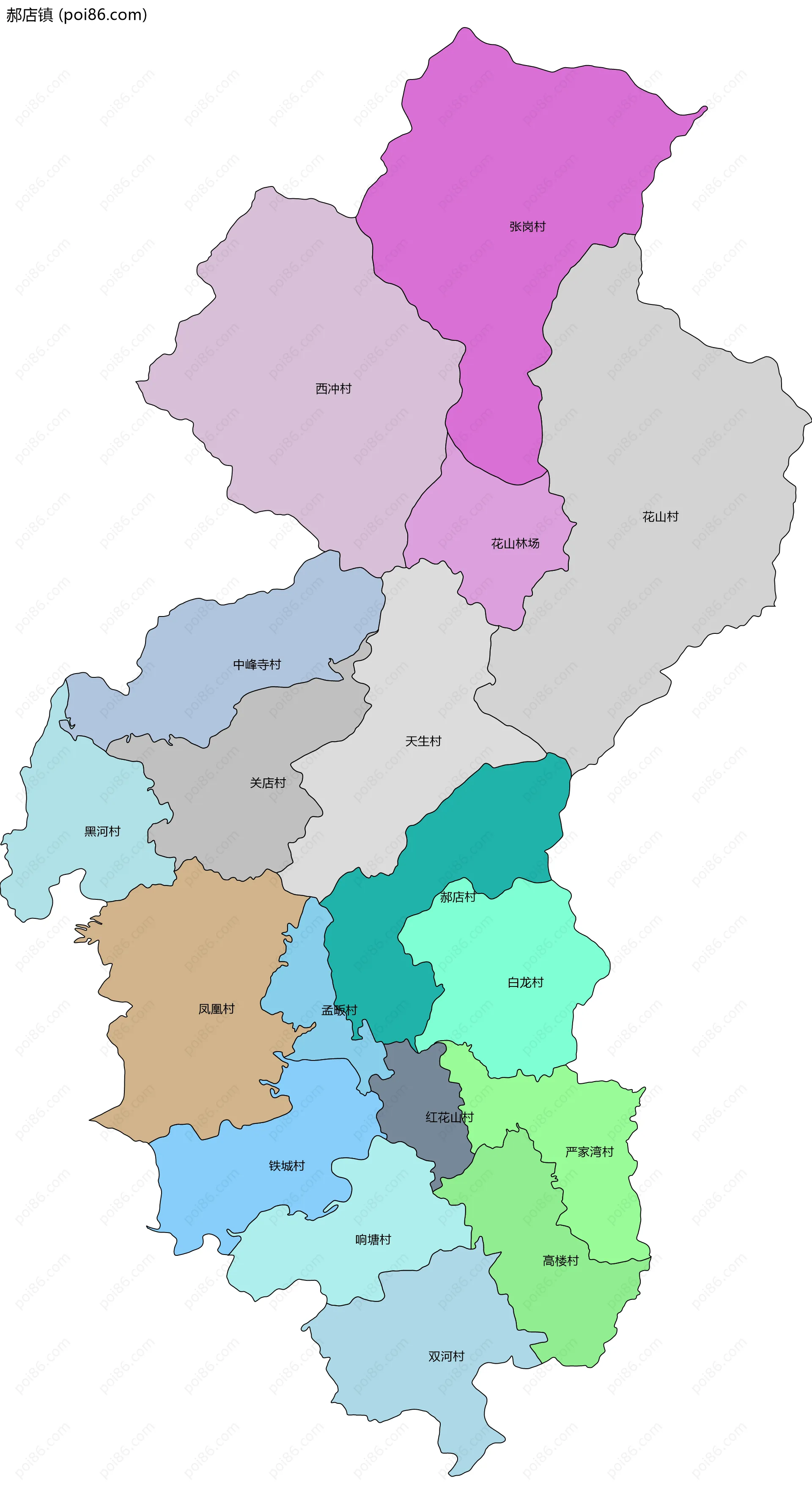 郝店镇边界地图(五级行政区划)