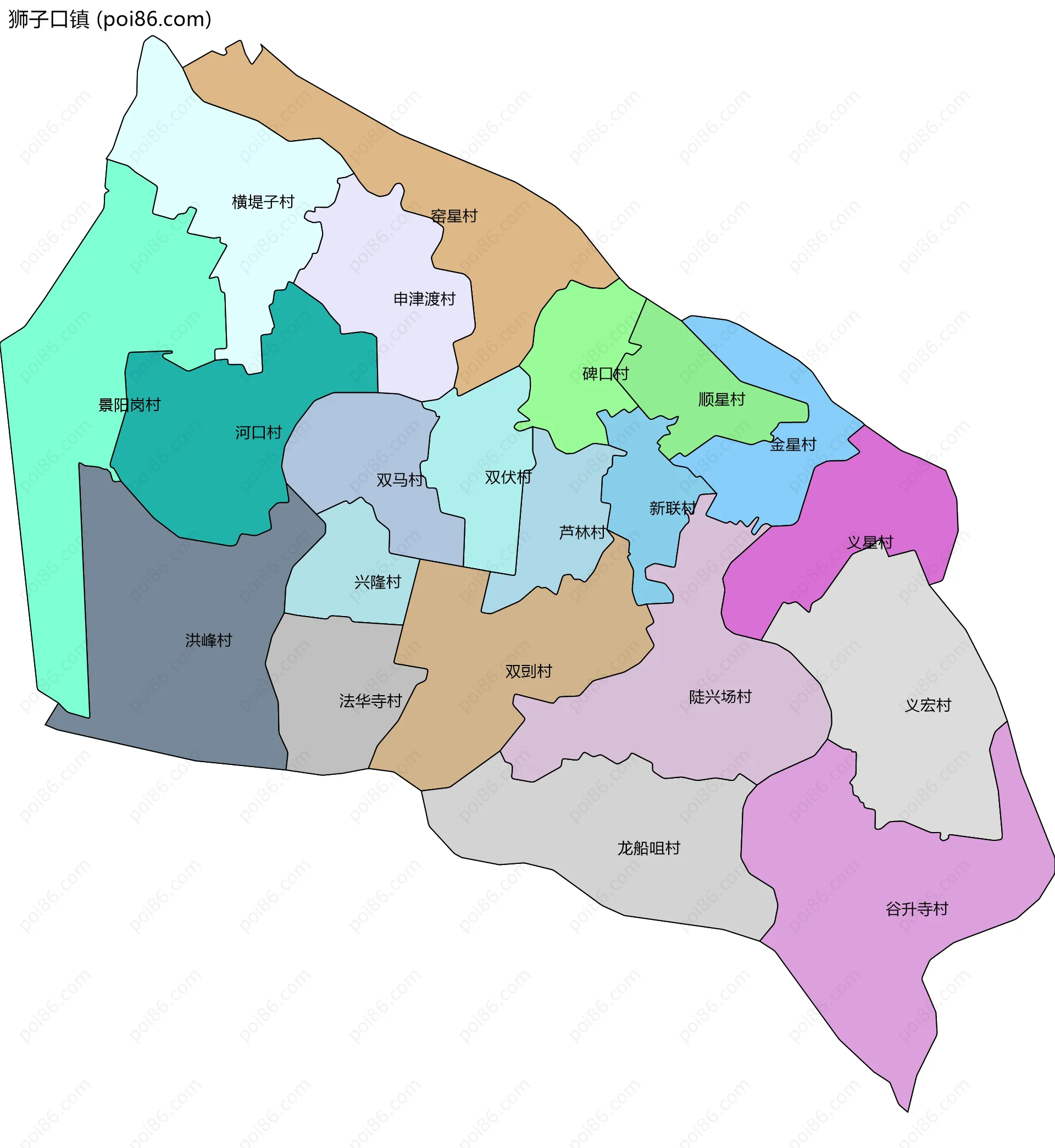 狮子口镇边界地图(五级行政区划)