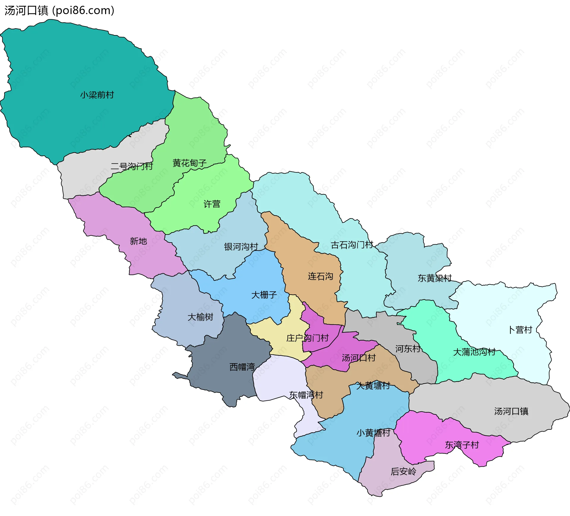 汤河口镇边界地图(五级行政区划)