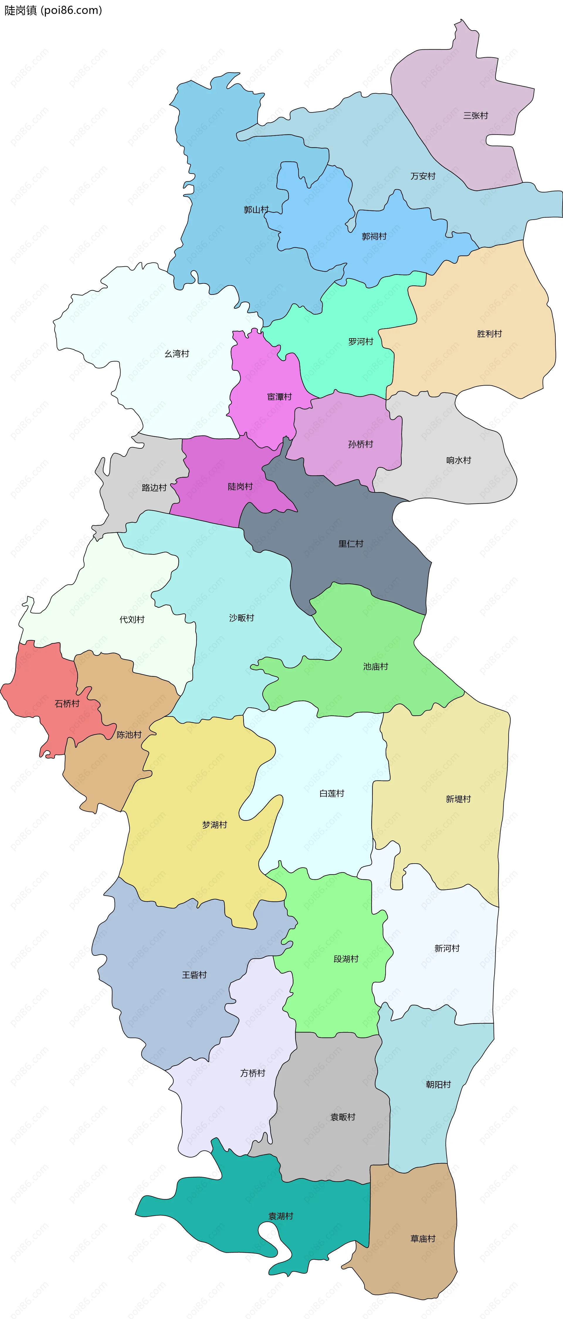 陡岗镇边界地图(五级行政区划)