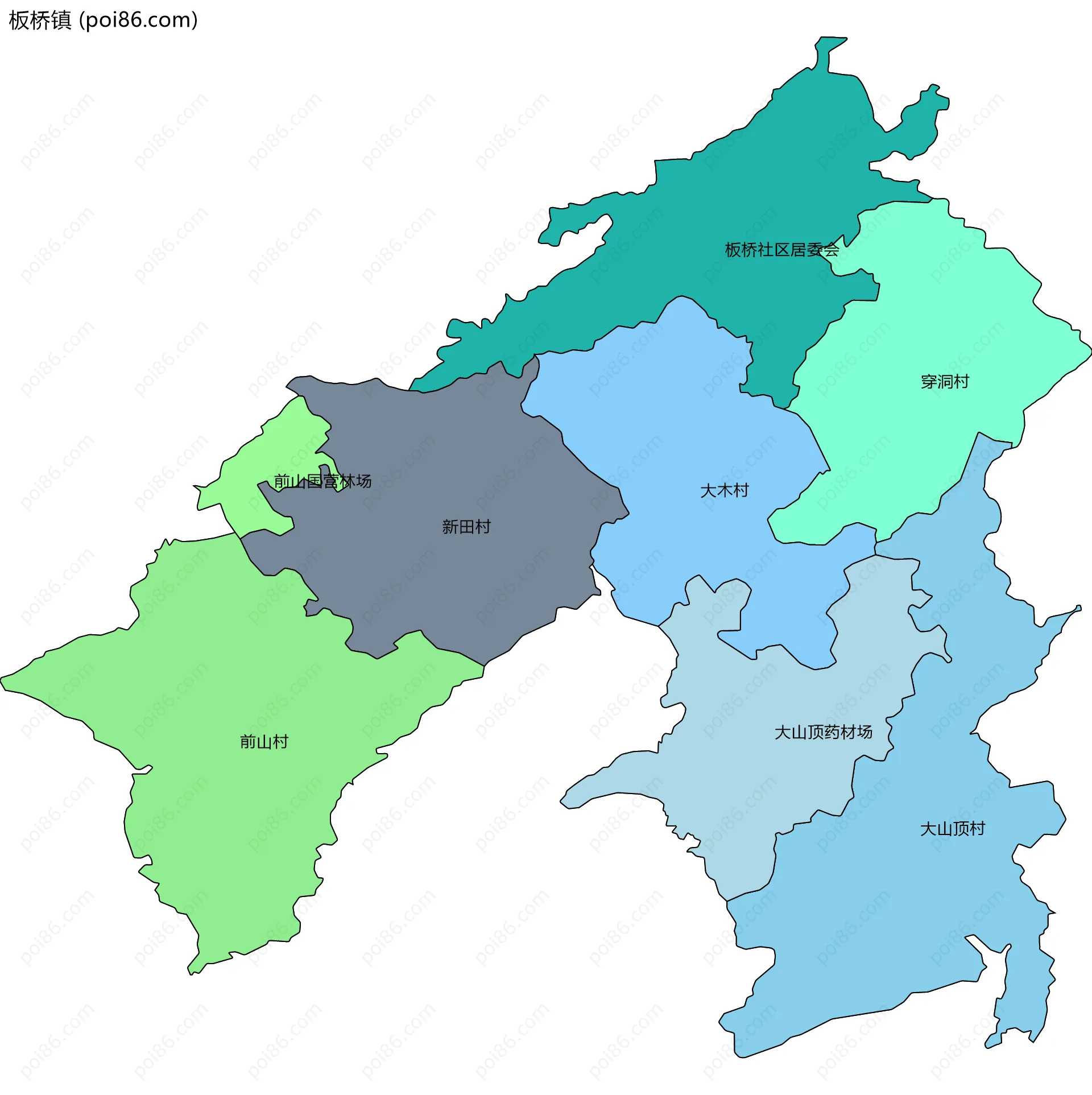 板桥镇边界地图(五级行政区划)