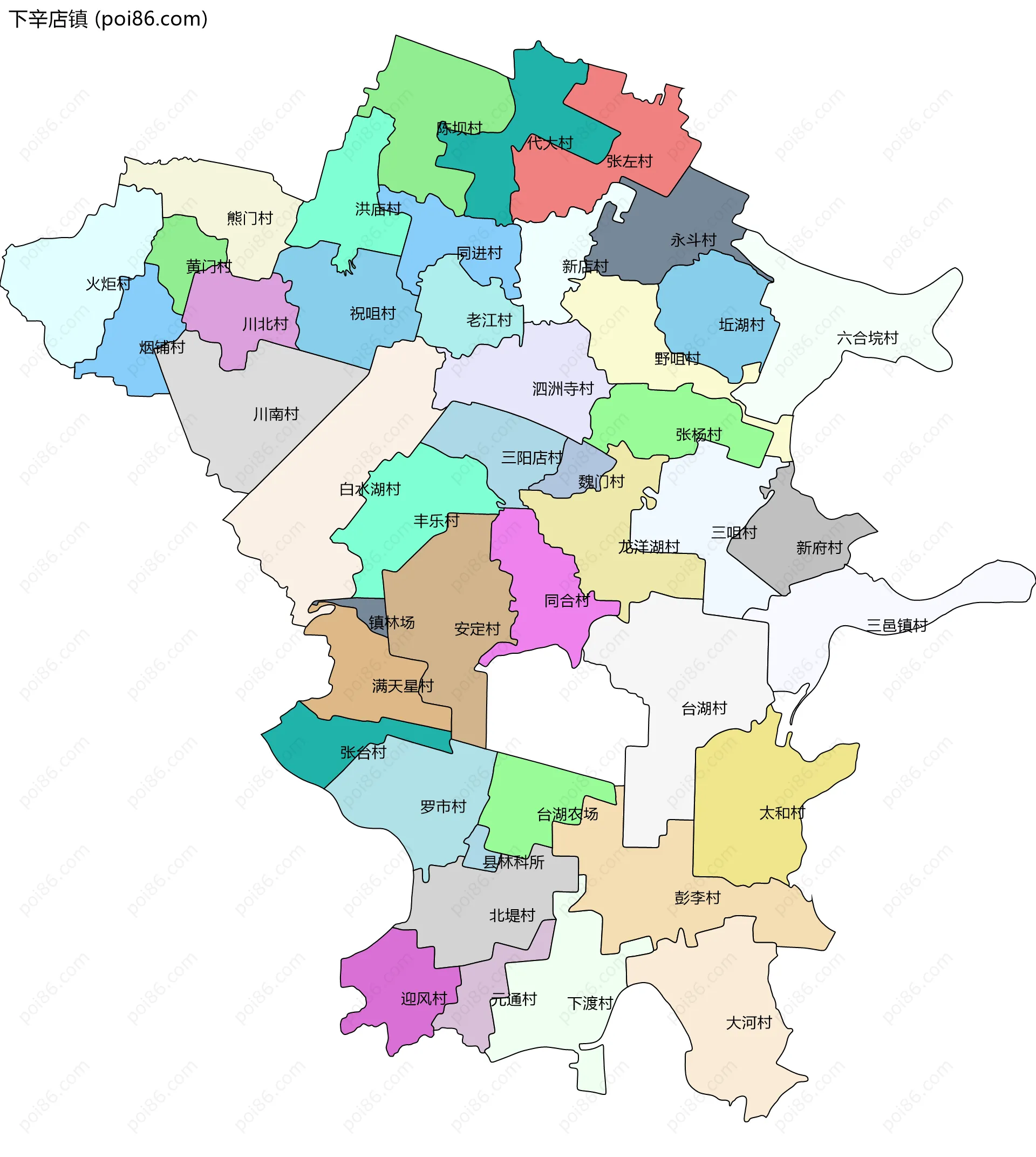 下辛店镇边界地图(五级行政区划)