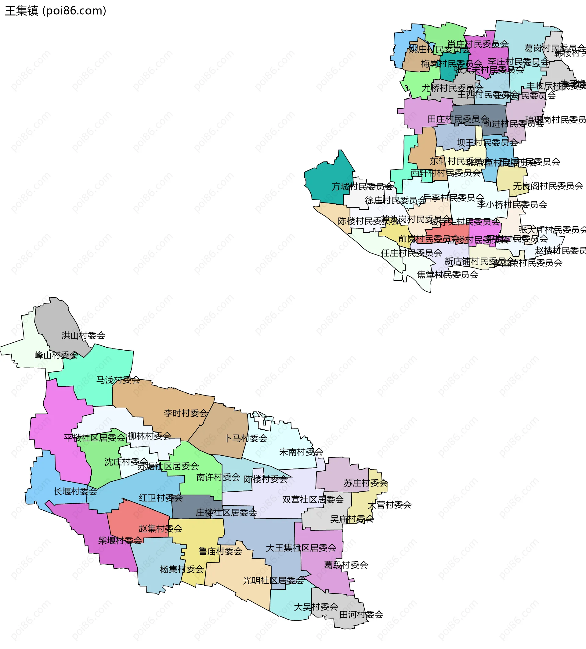 王集镇边界地图(五级行政区划)