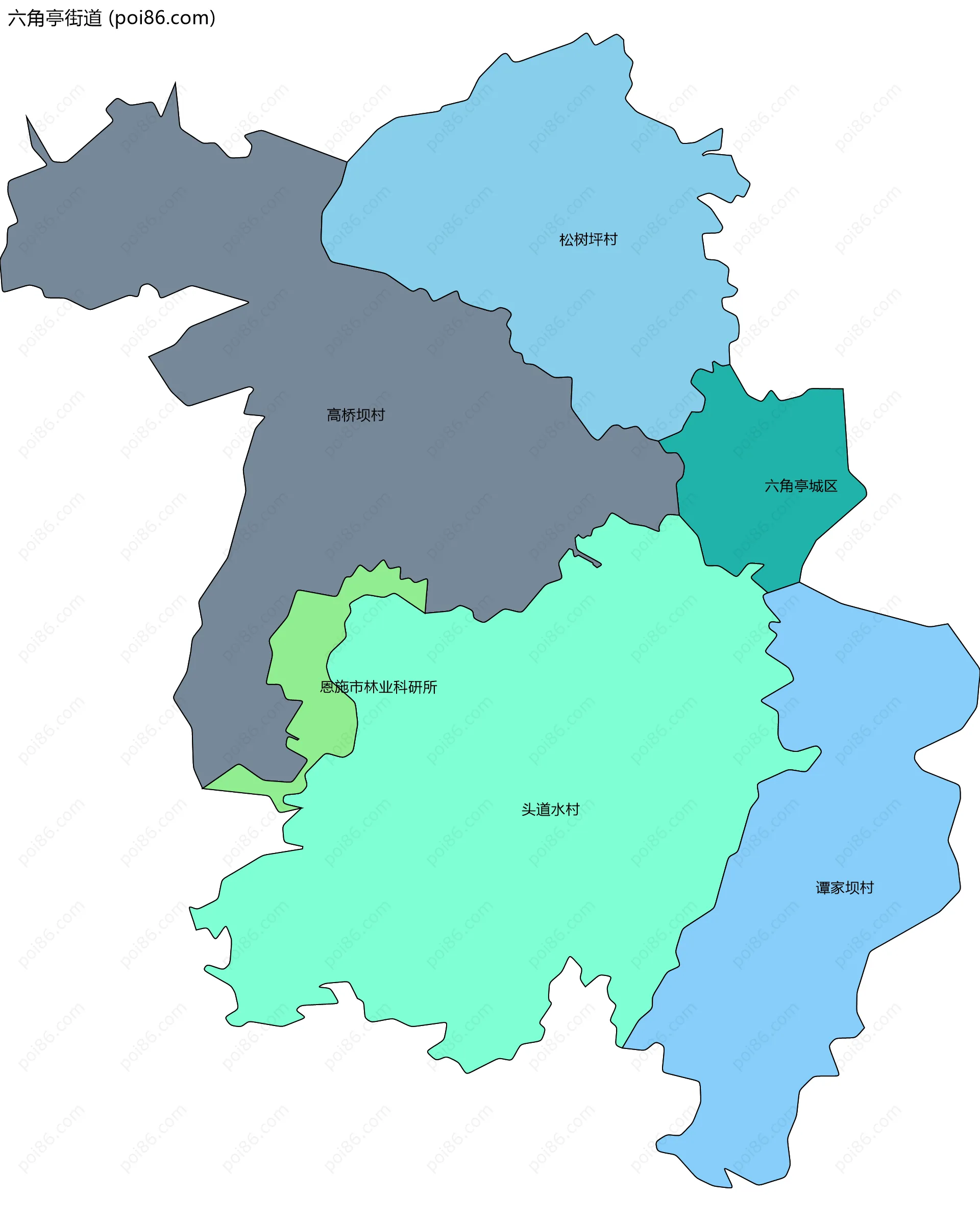 六角亭街道边界地图(五级行政区划)